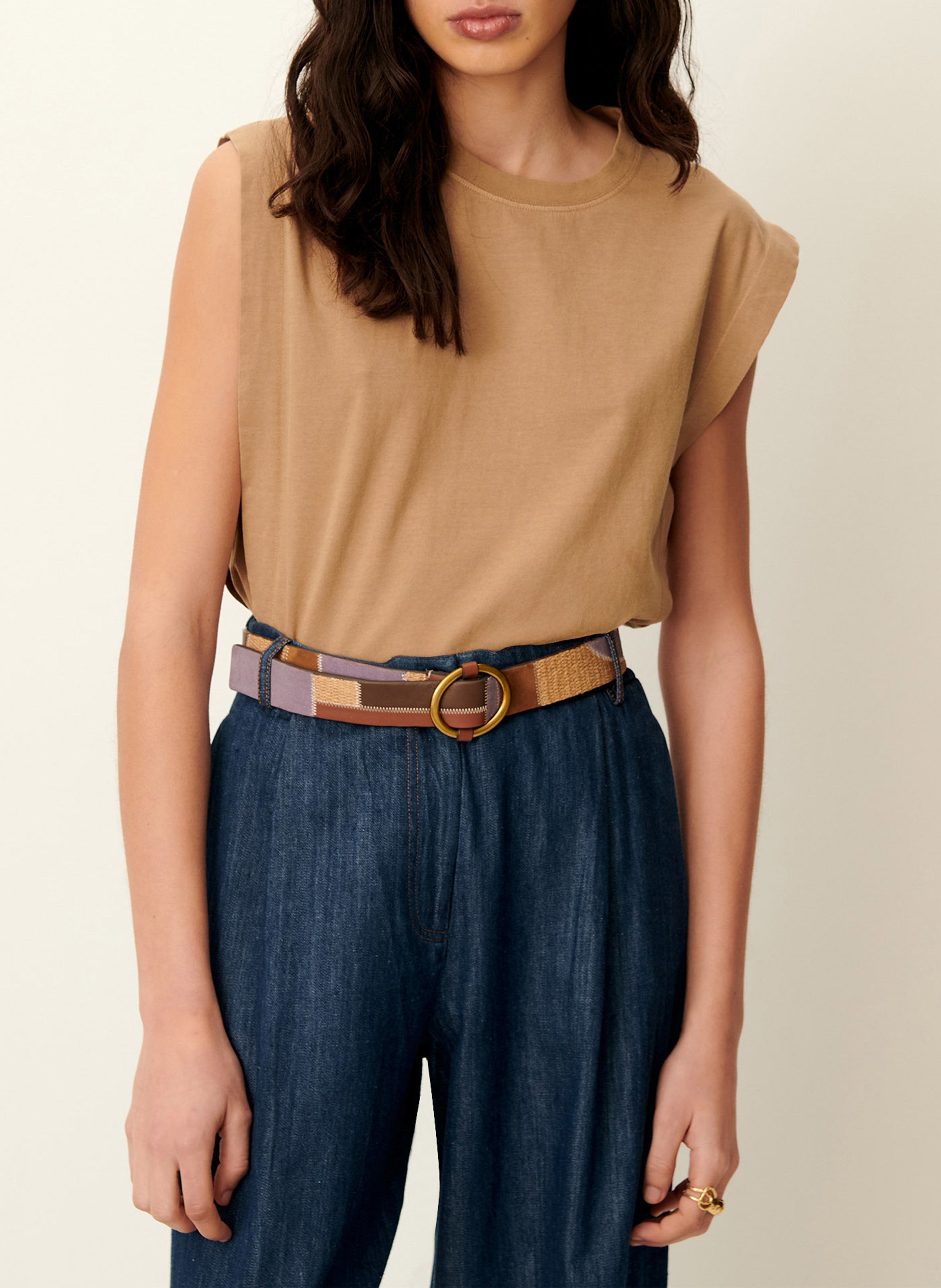 Katoenen T-shirt met ronde hals SESSUN Beige