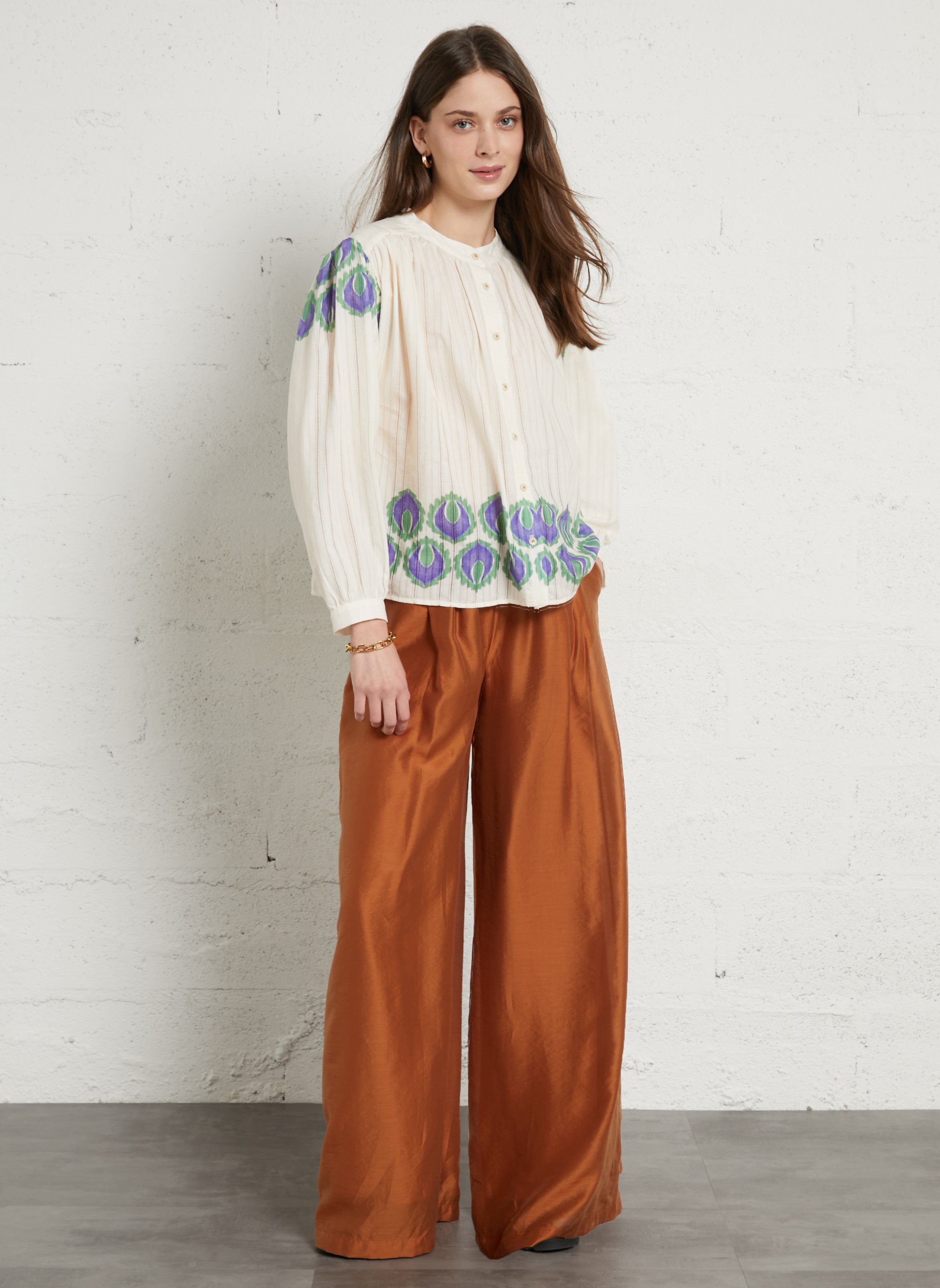 Fluid high-waisted wide-leg pants TINSELS Brown