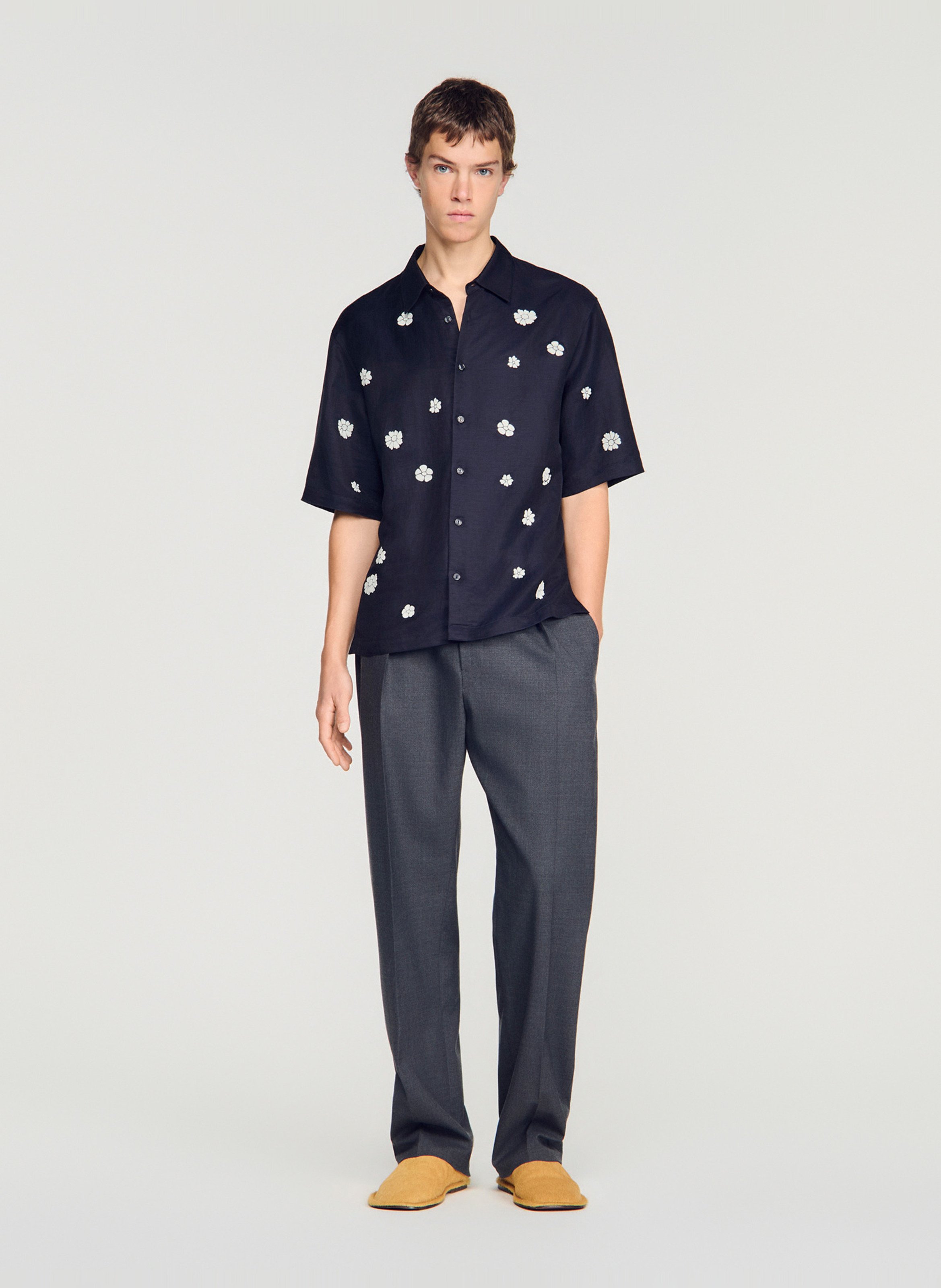 Chemise droite boutonnée à motif fleuri SANDRO Bleu