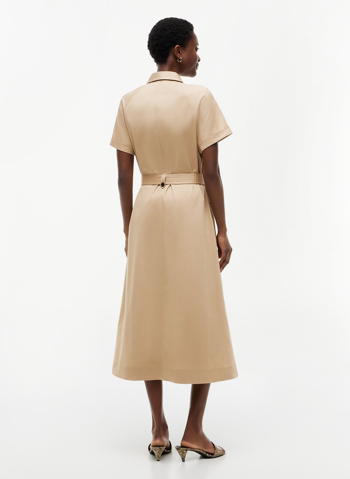 Robe longue col classique en coton mélangé TOMMY HILFIGER Beige