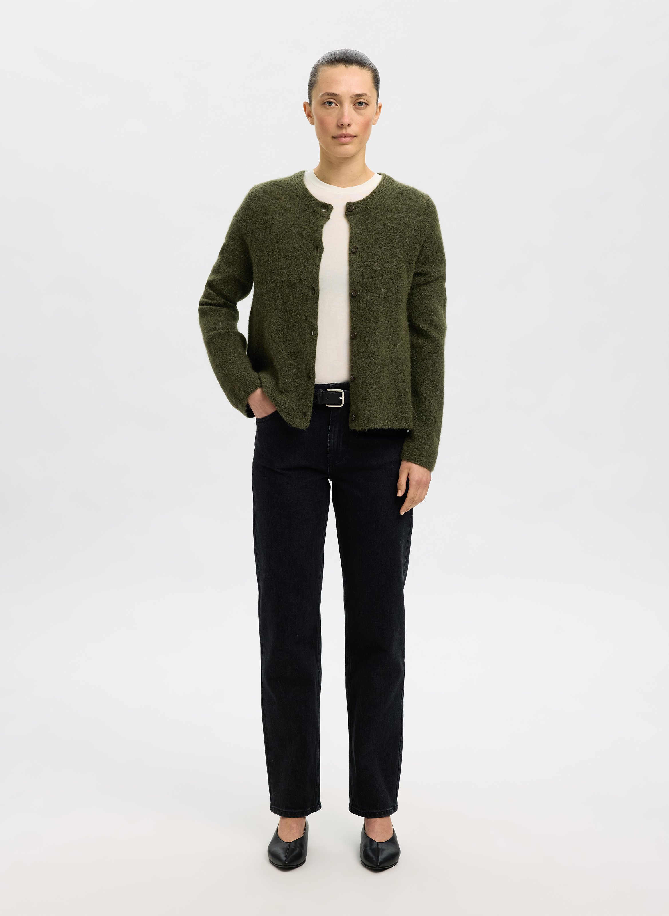 Vest met ronde hals - wolblend SELECTED Groen