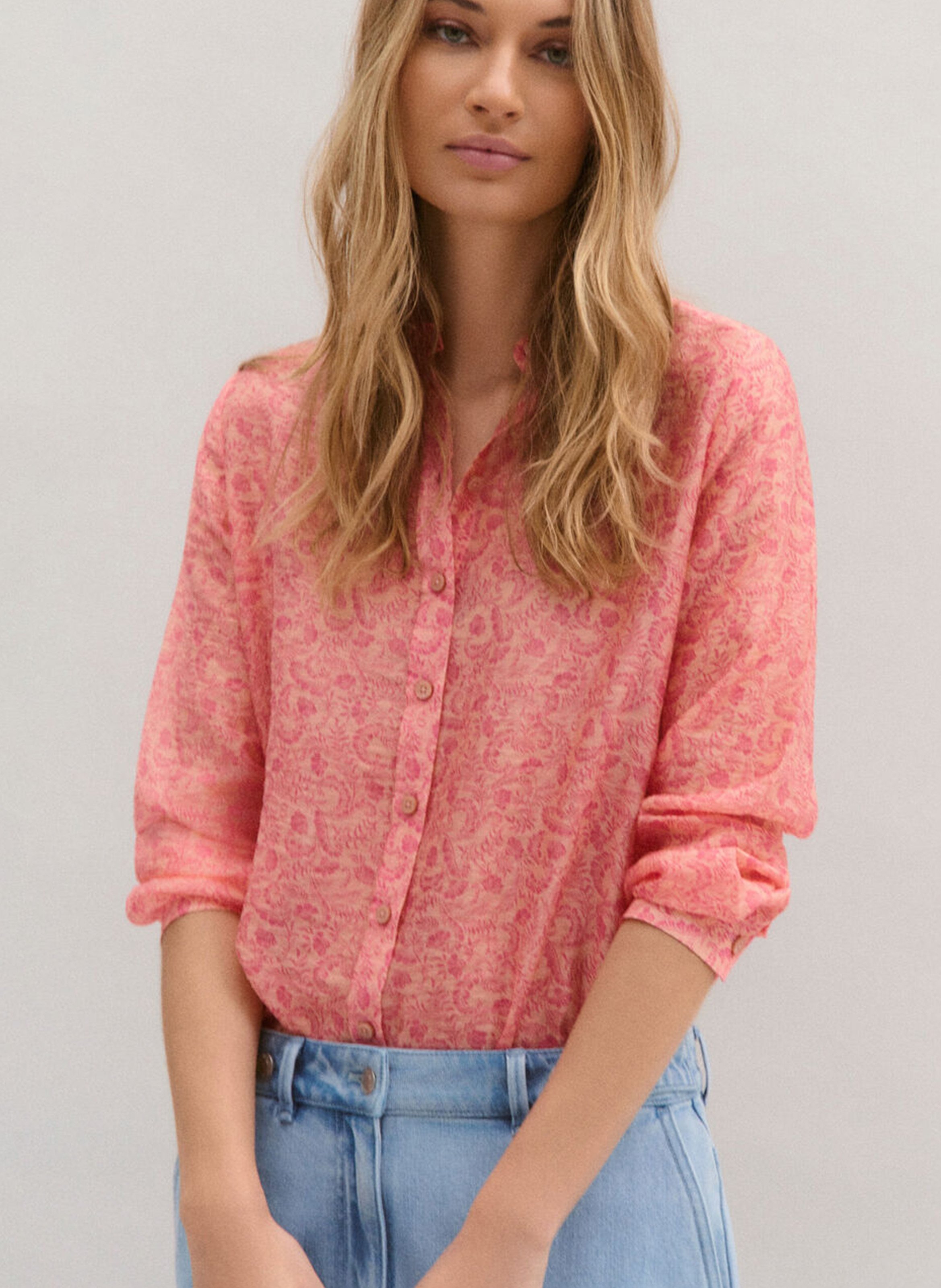 Chemise droite col classique imprimée CAROLL Rose