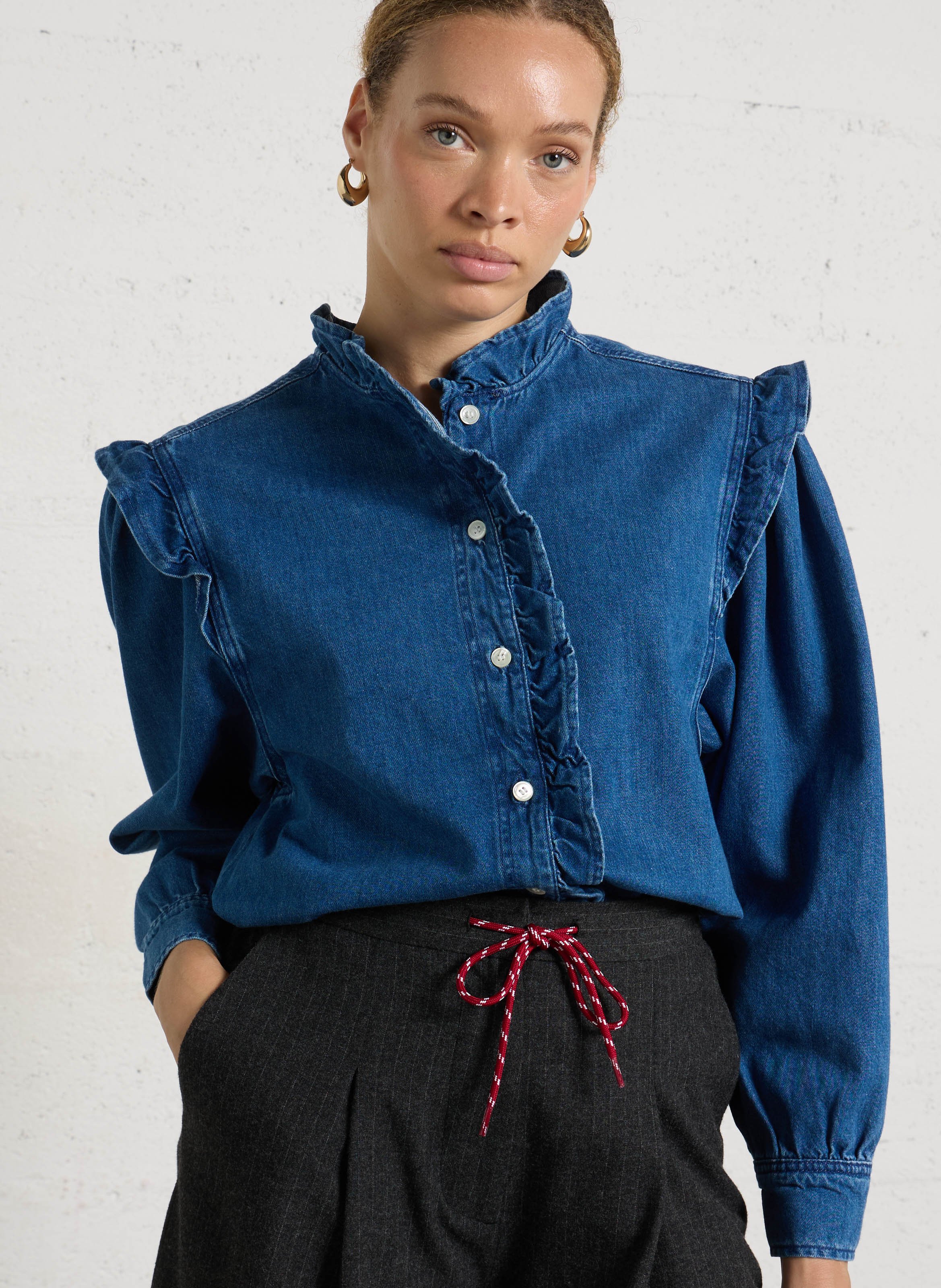 Straight cotton shirt with high collar DES PETITS HAUTS Blue