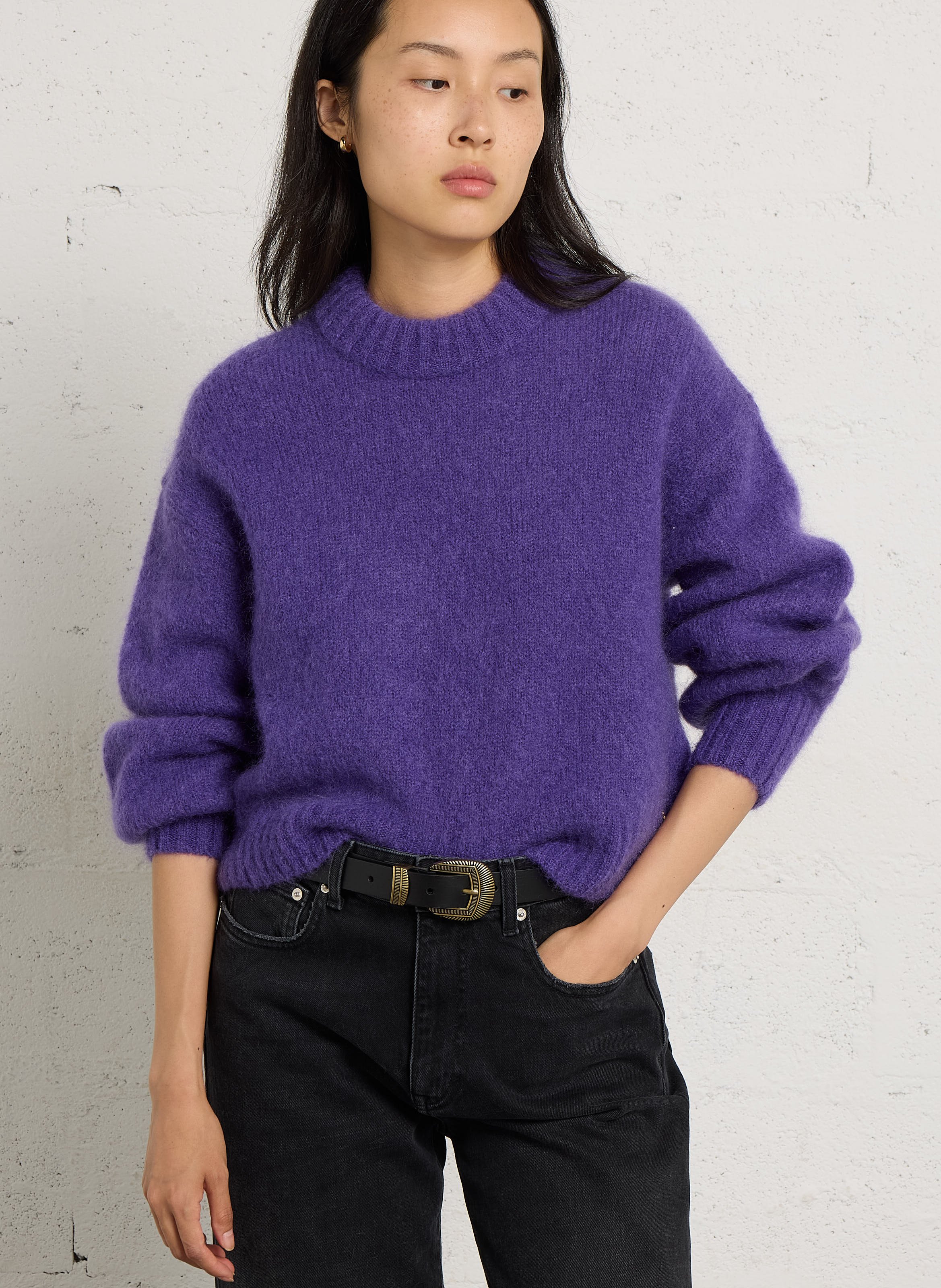 Ruimvallende trui met pofmouwen in een mix van mohair DES PETITS HAUTS