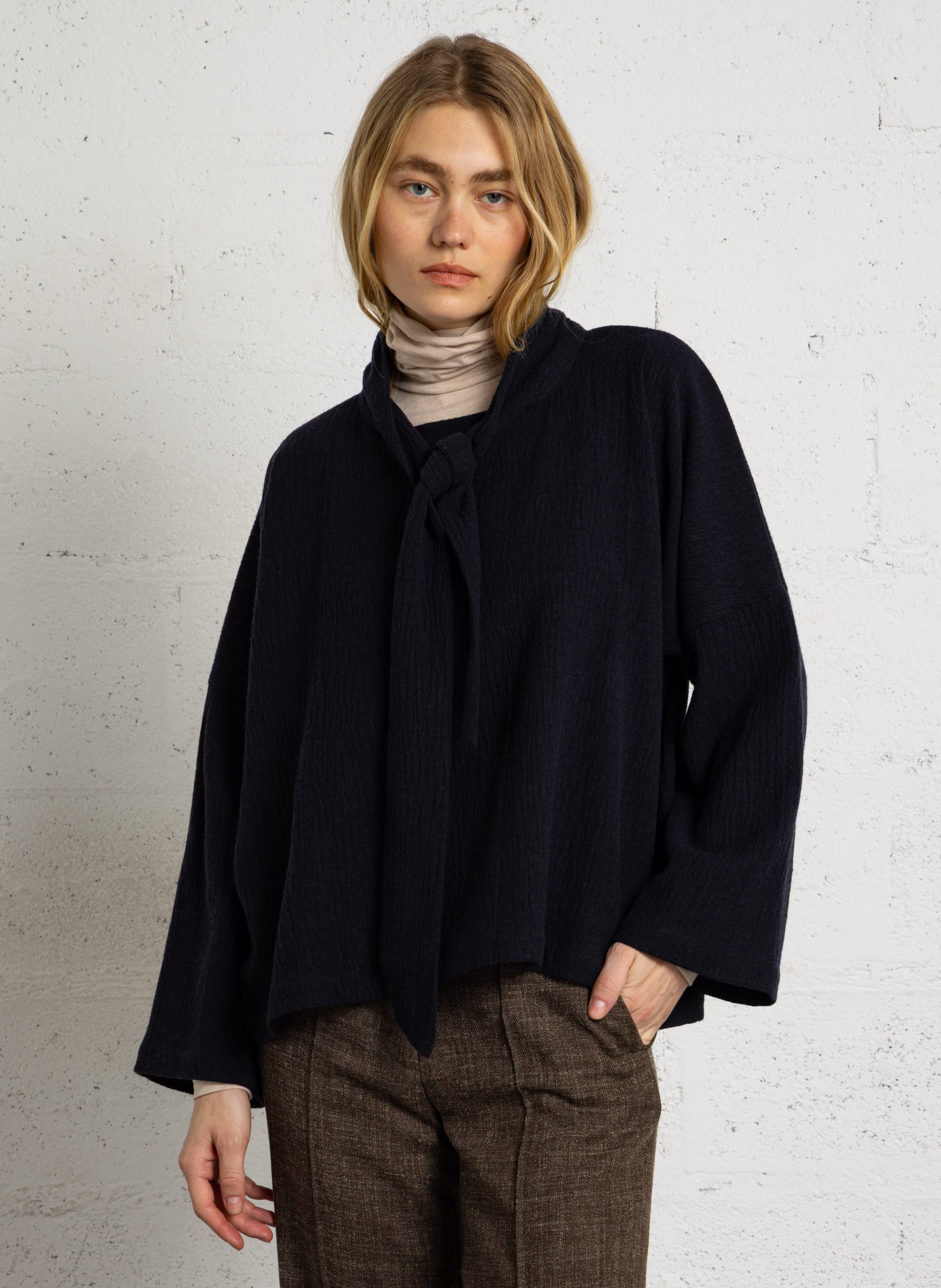 Top met mix van katoen en wol met sjaal MASSCOB Blauw