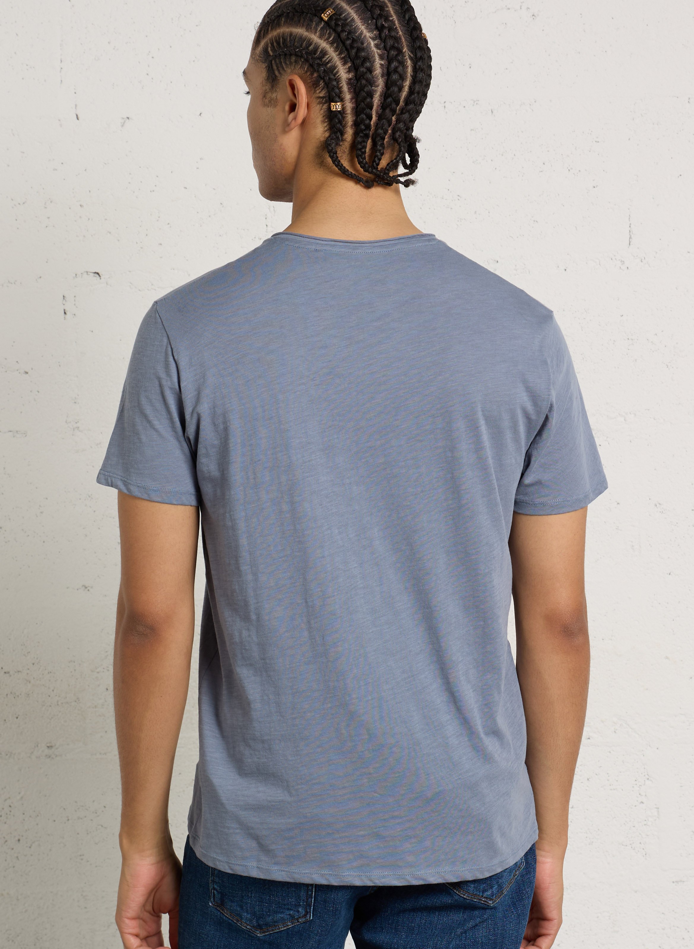 Tee-shirt droit col V en coton IKKS Bleu