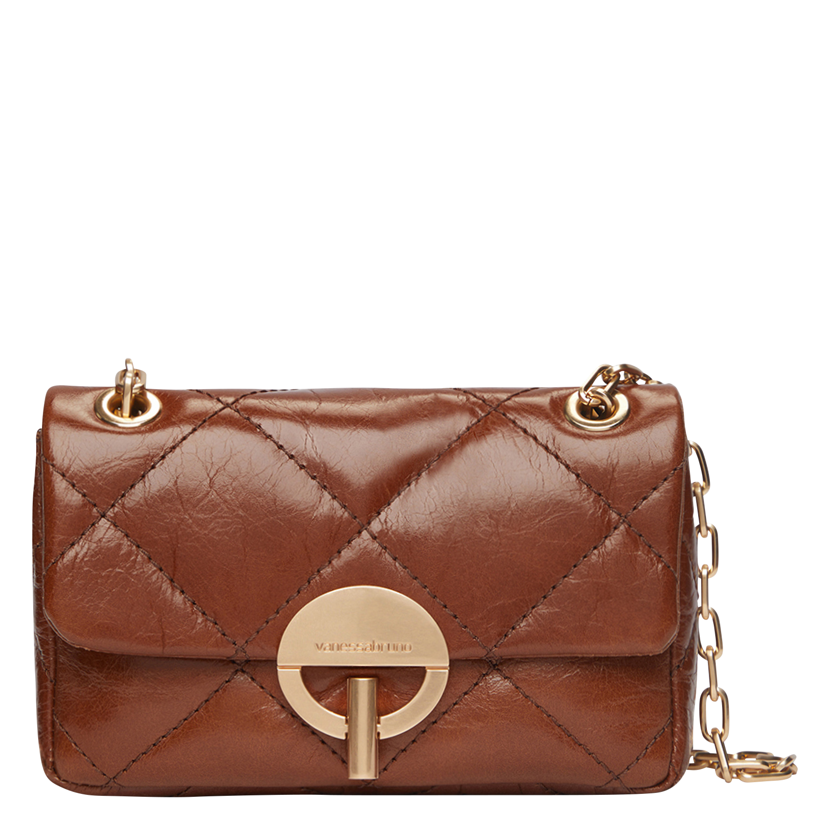 Quilted leather flap bag VANESSA BRUNO Brown