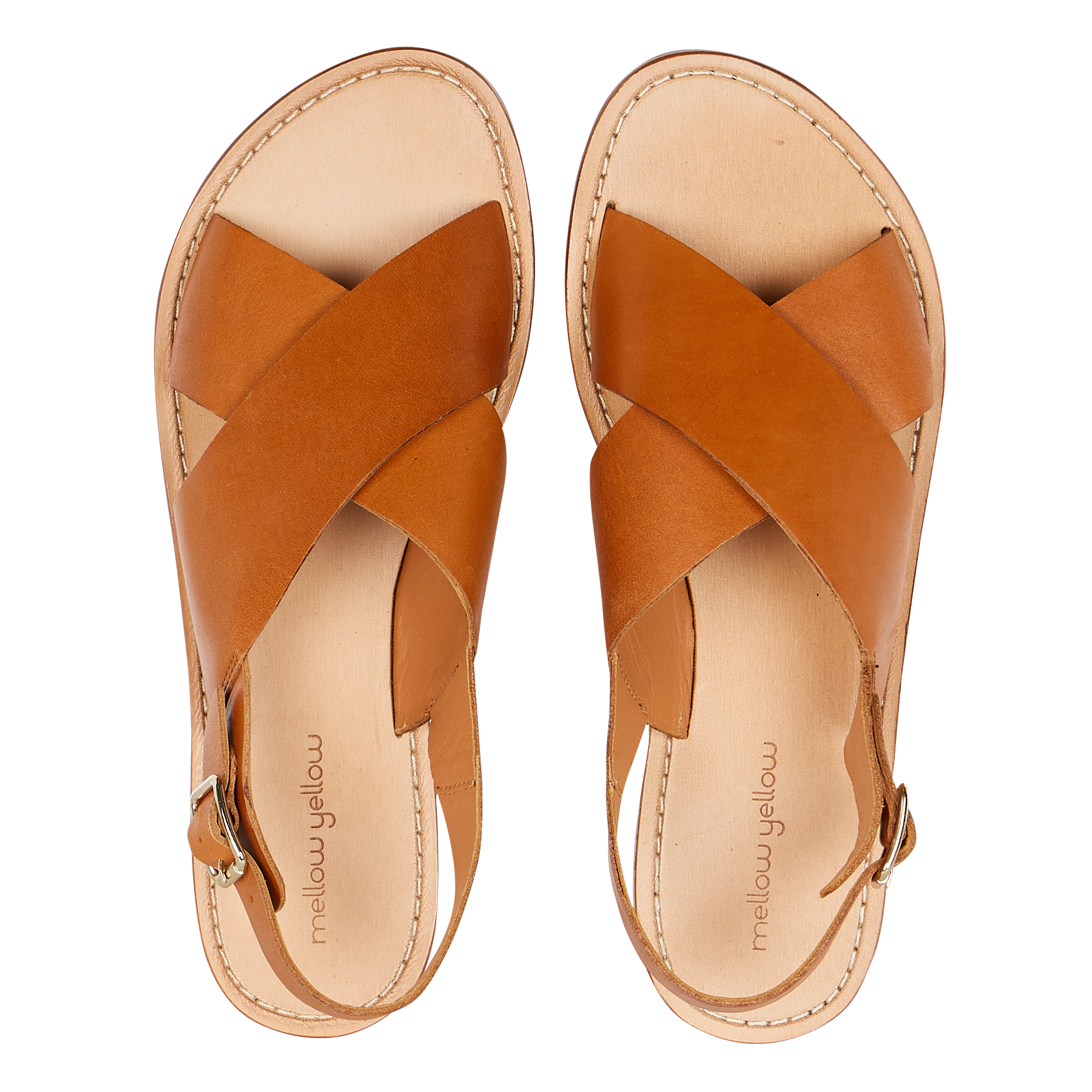 Flat leather sandals MELLOW YELLOW Brown