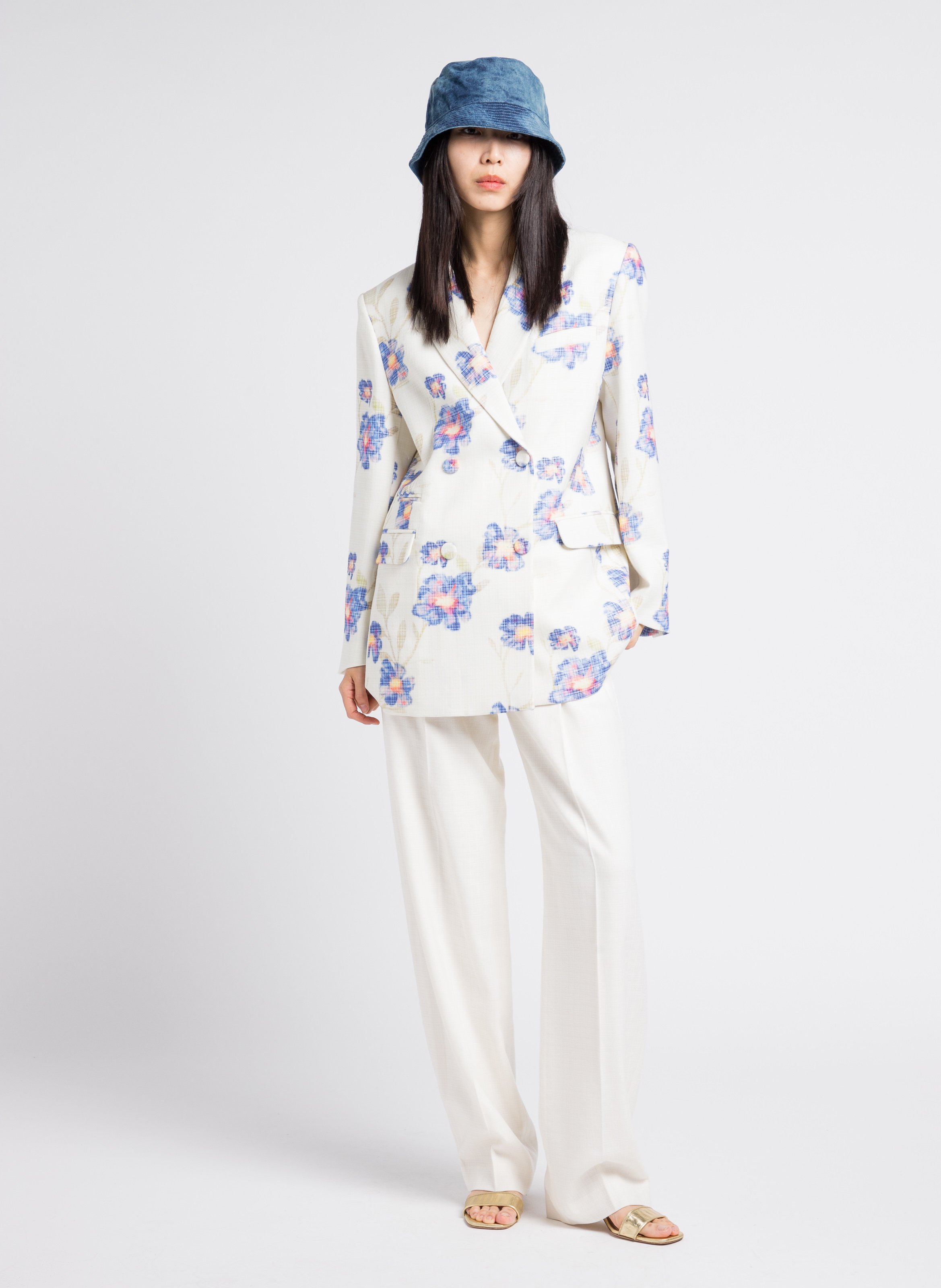 Veste de tailleur ajustée en laine vierge mélangée Multicolore