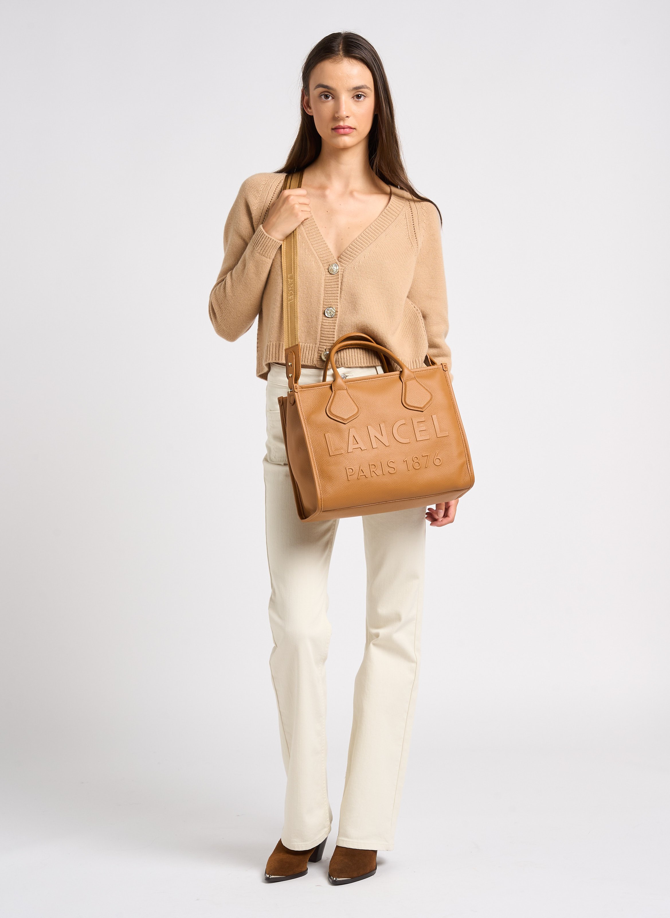 Cabas en cuir LANCEL Beige