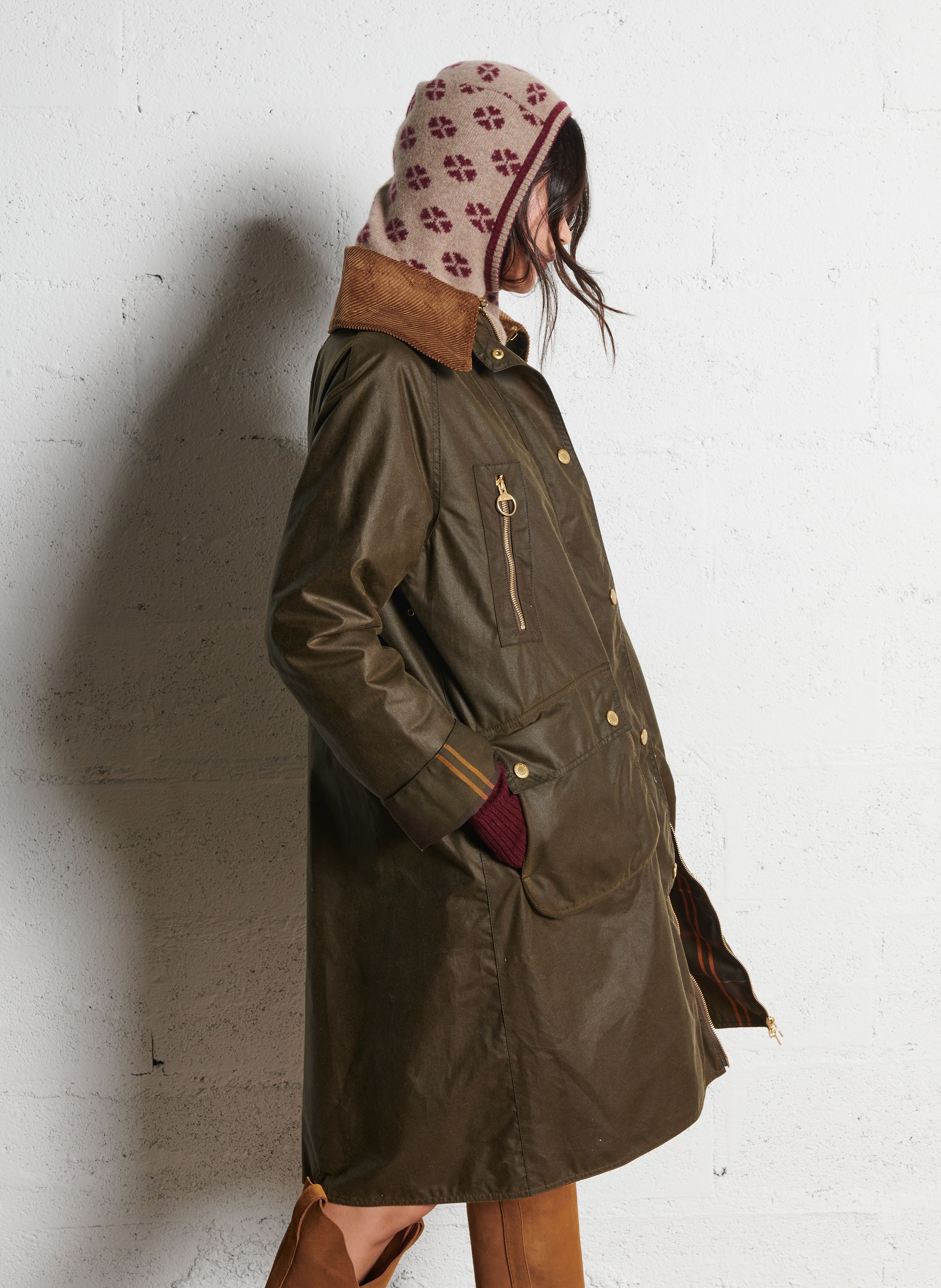 Long wax coat with hood best sale