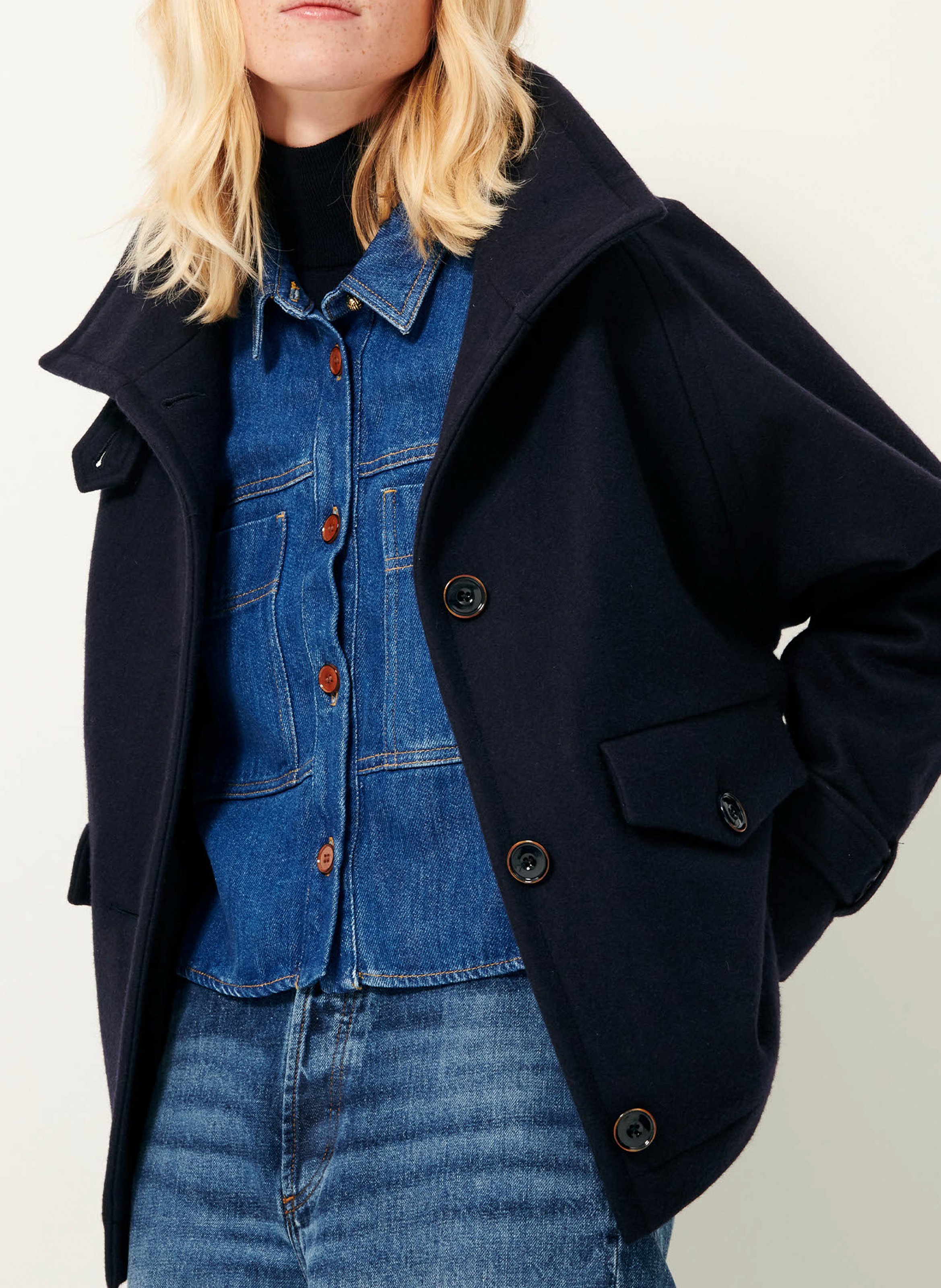 Short high-neck wool-blend coat SESSUN Blue