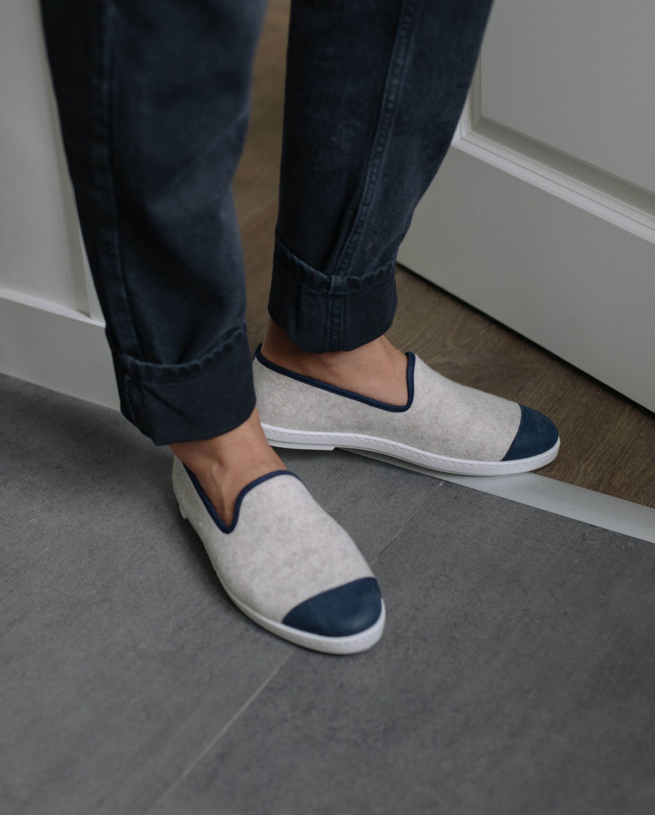 Men's Wool Slippers, Beige Navy ANGARDE Beige