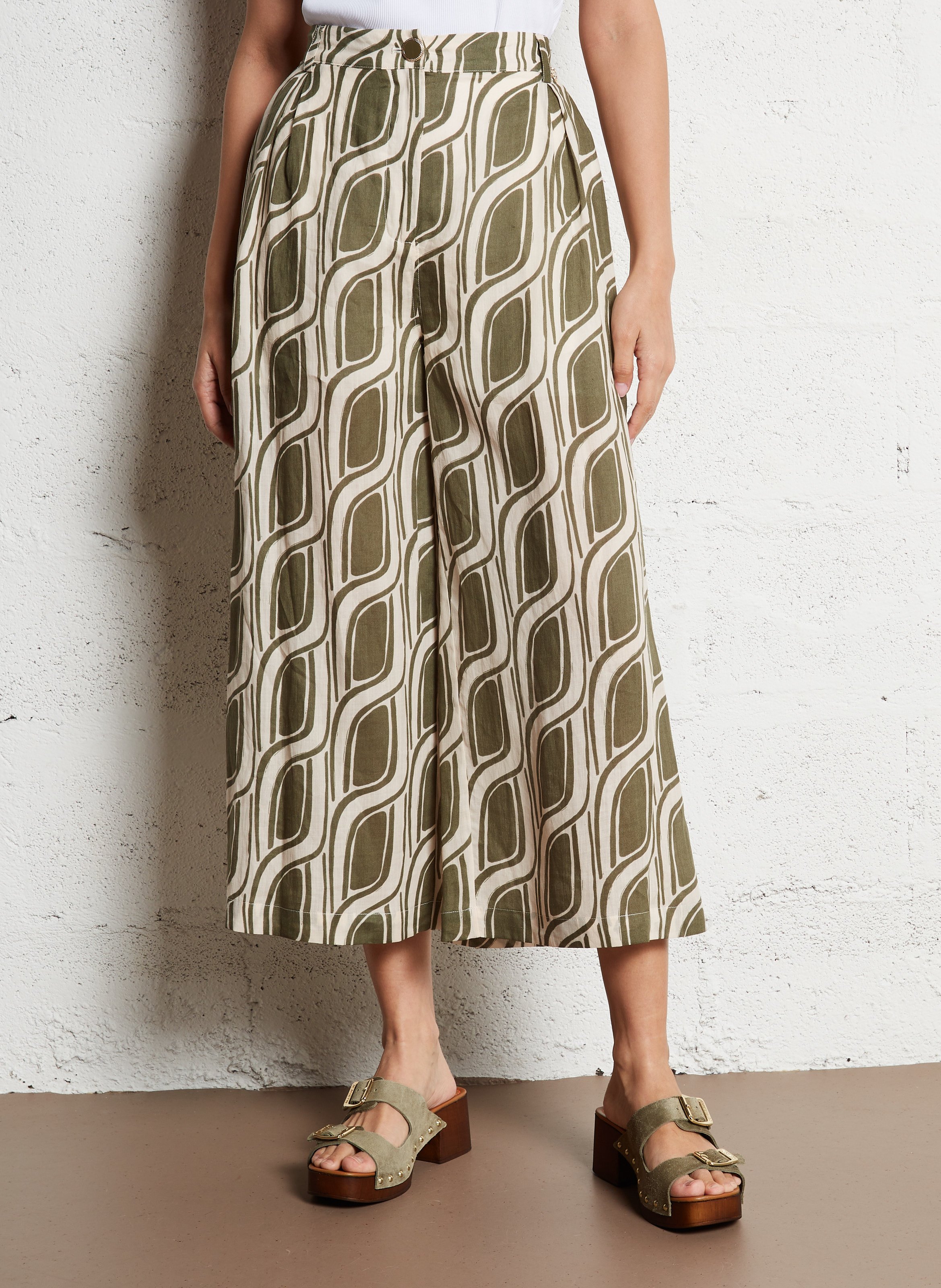 パンツ LIU JO WIDE PRINTED PANTS High-waisted wide-leg pants with patterns Gr moss cable Liu