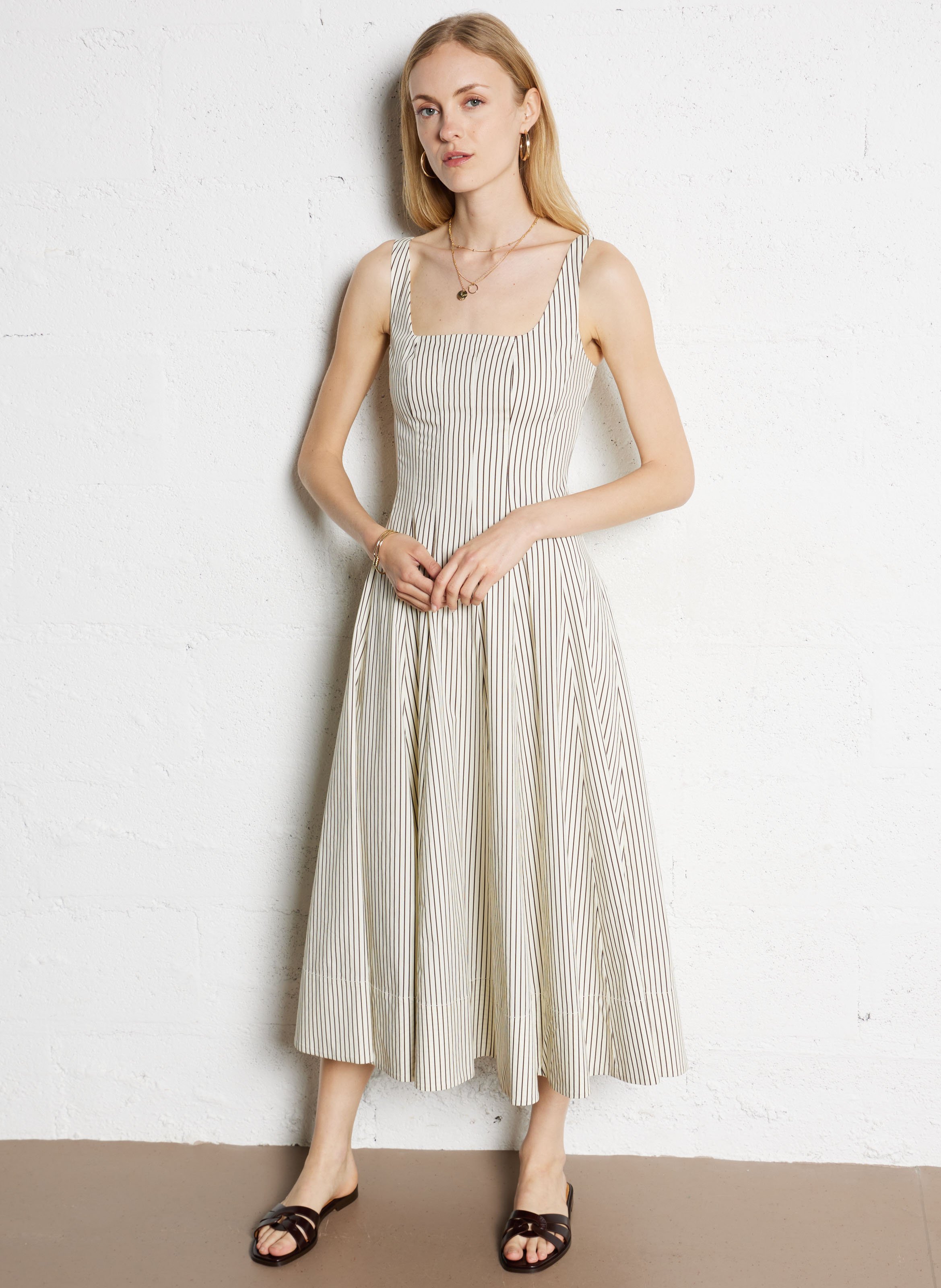 Striped midi dress in blended cotton STAUD Multicolored