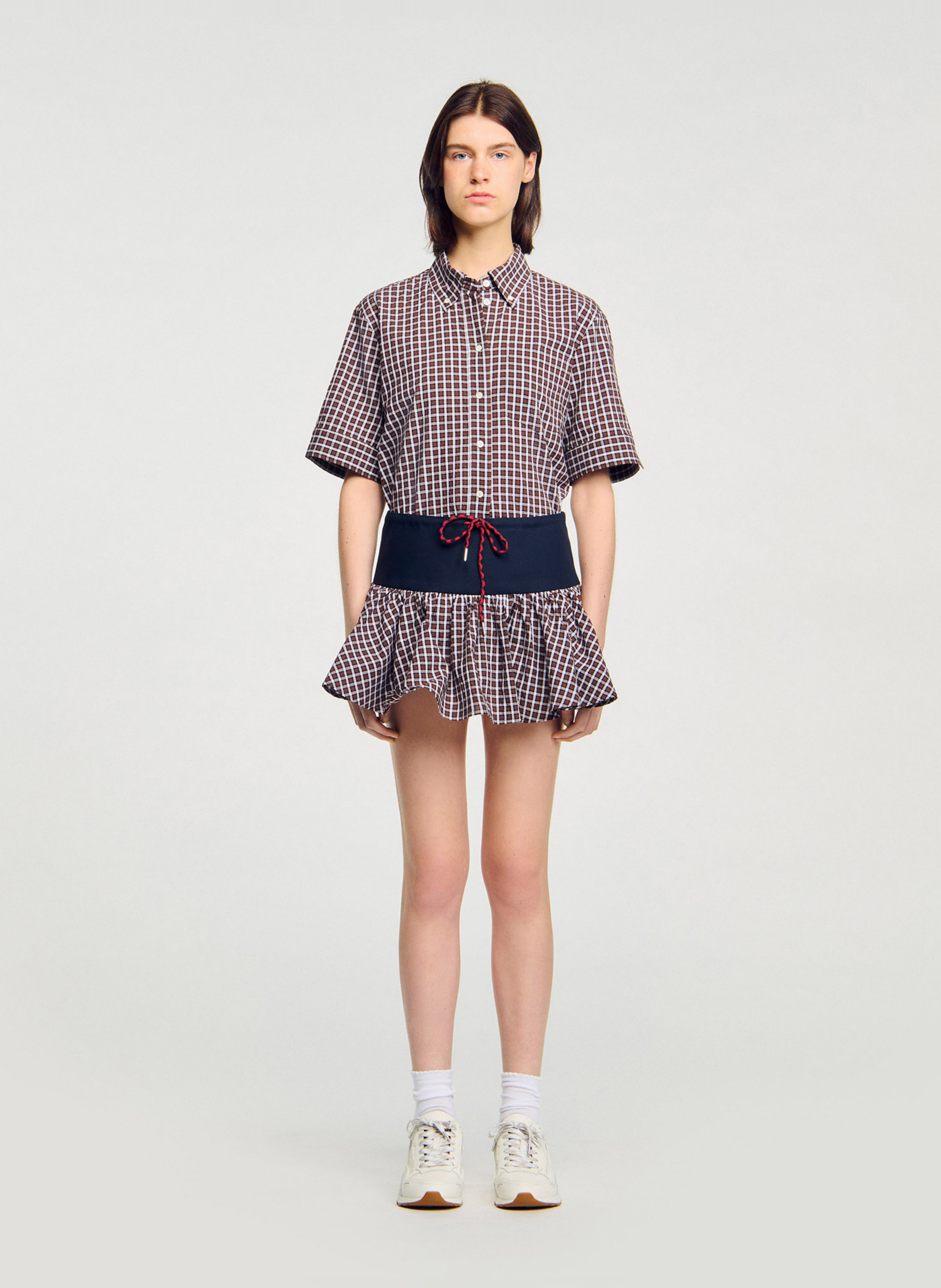 Jupe short évasée à motifs SANDRO Marron