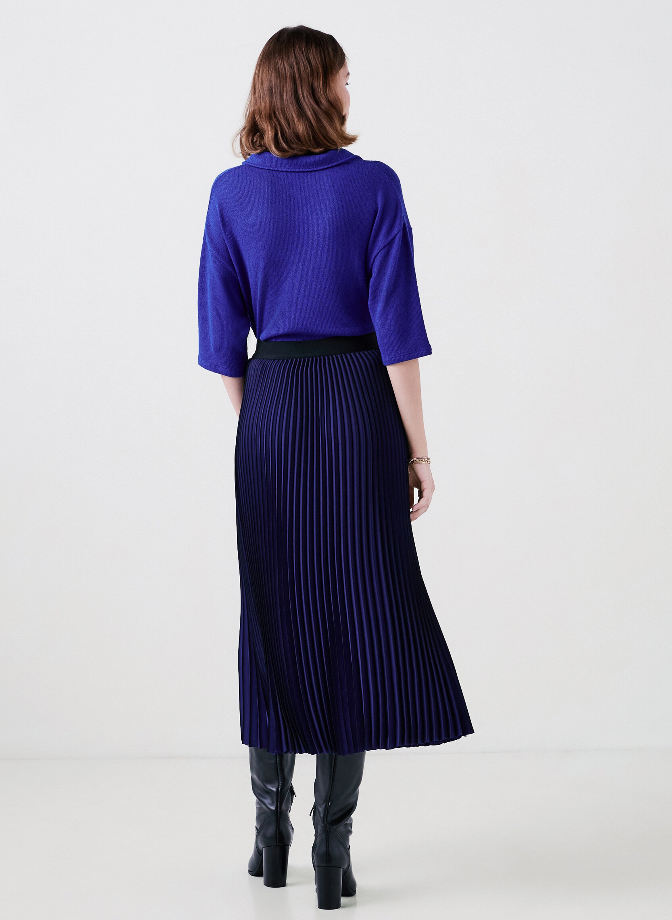 Jupe droite plissée CAROLL Bleu