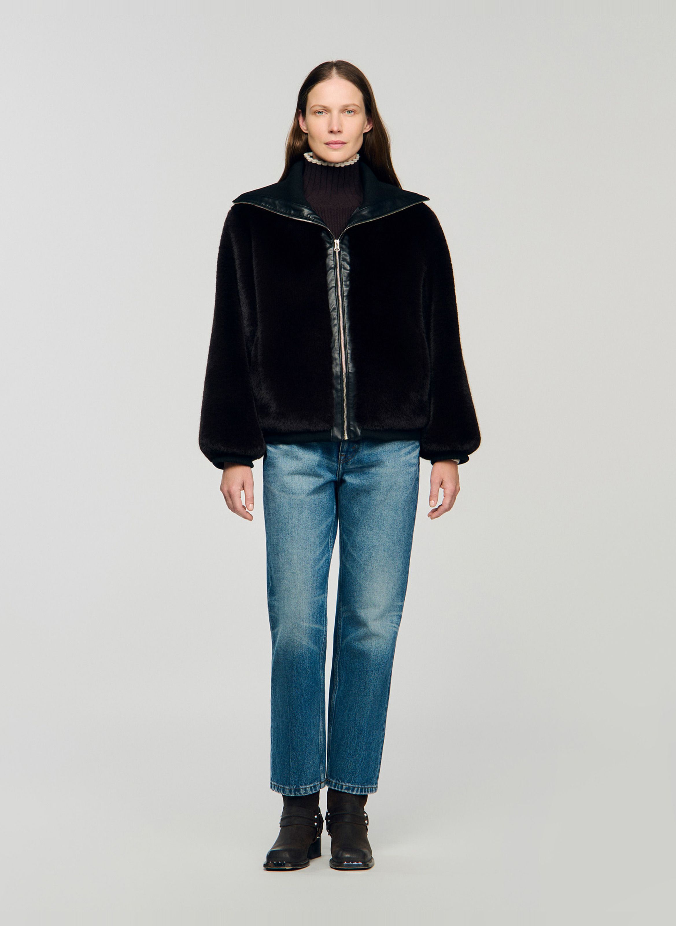 Veste oversize col montant SANDRO Marron