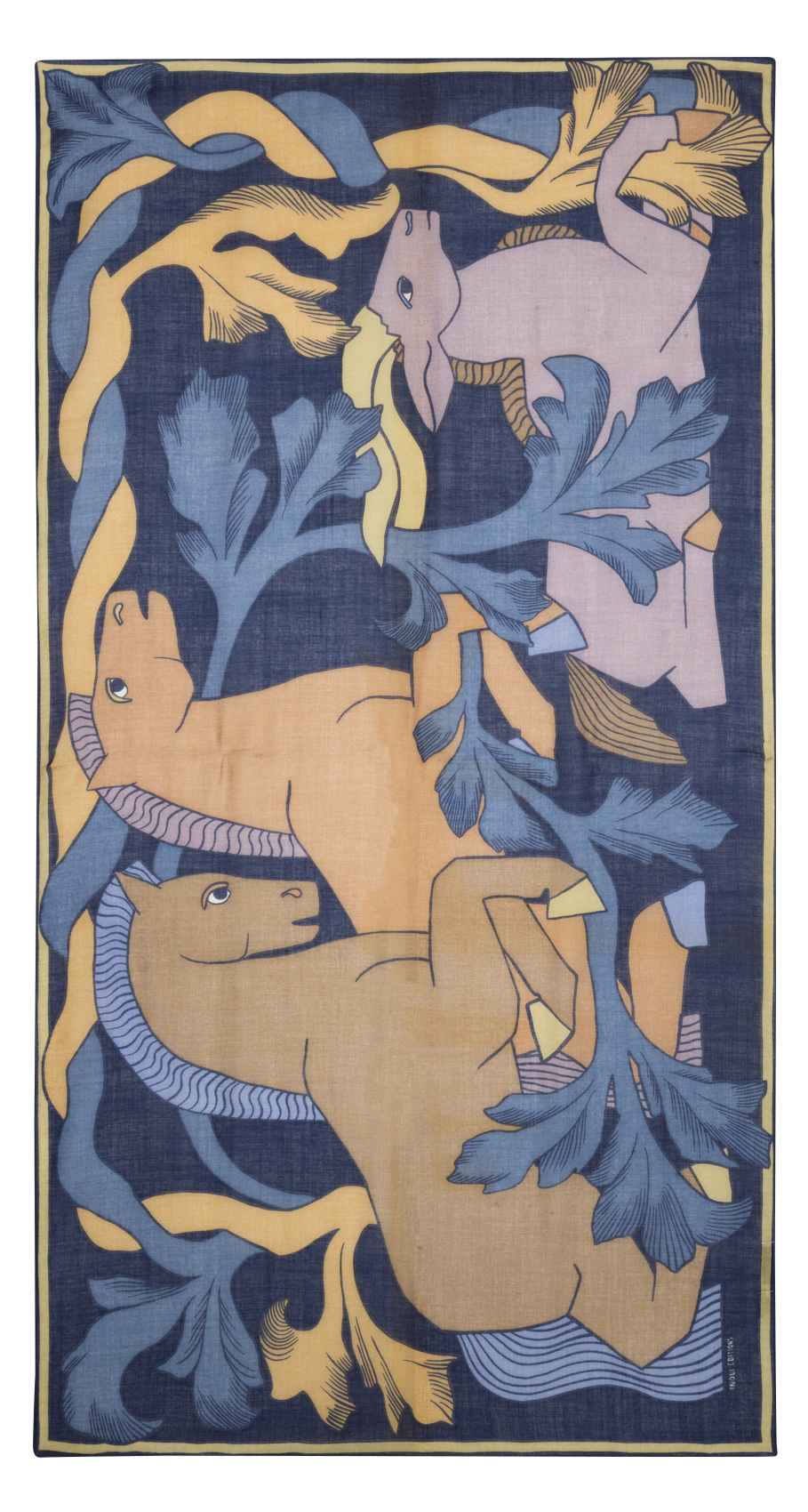 Echarpe fine imprimée en laine INOUI EDITIONS Bleu