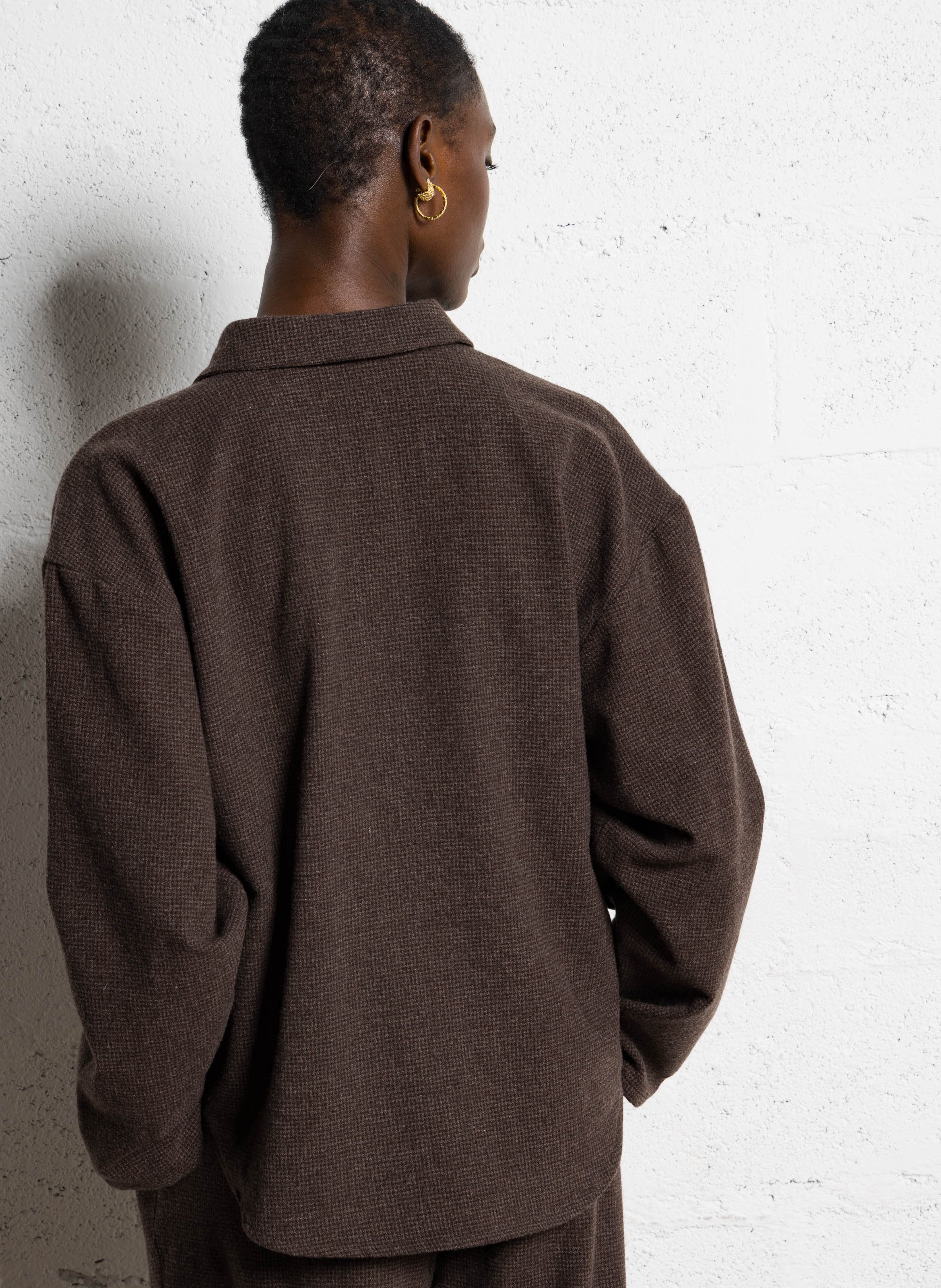 Chemise oversize col classique à carreaux en laine mélangée MASSCOB Marron