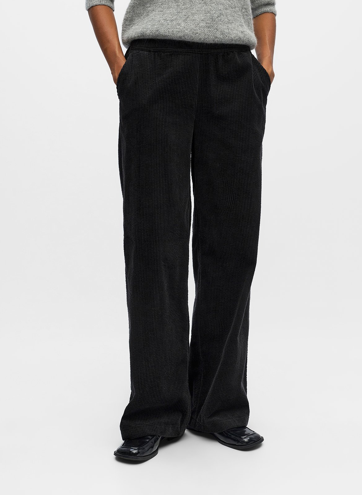 Capribroek van corduroy OBJECT Zwart