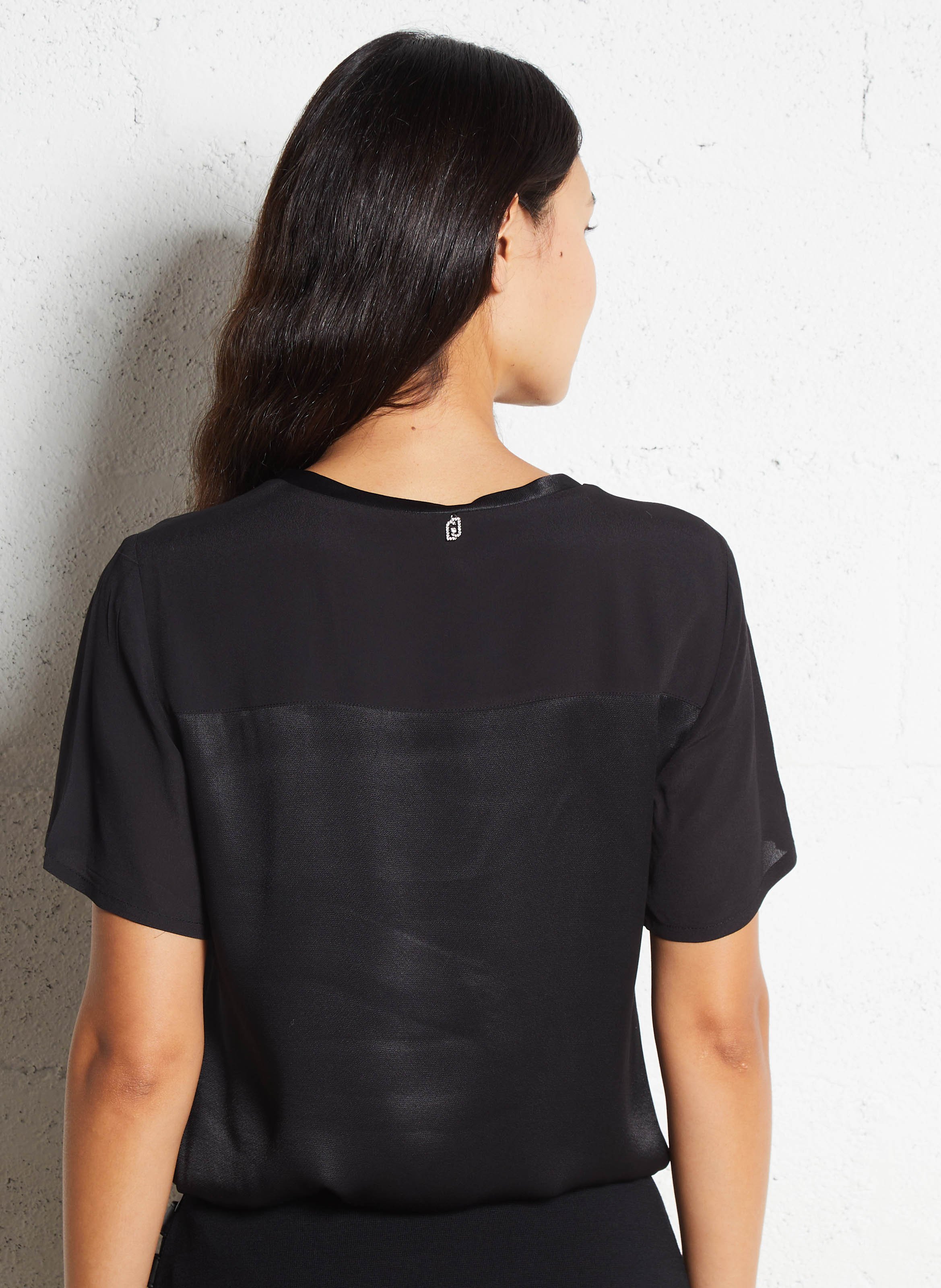 T-shirt met korte mouwen, effen en soepelvallend LIU JO Zwart