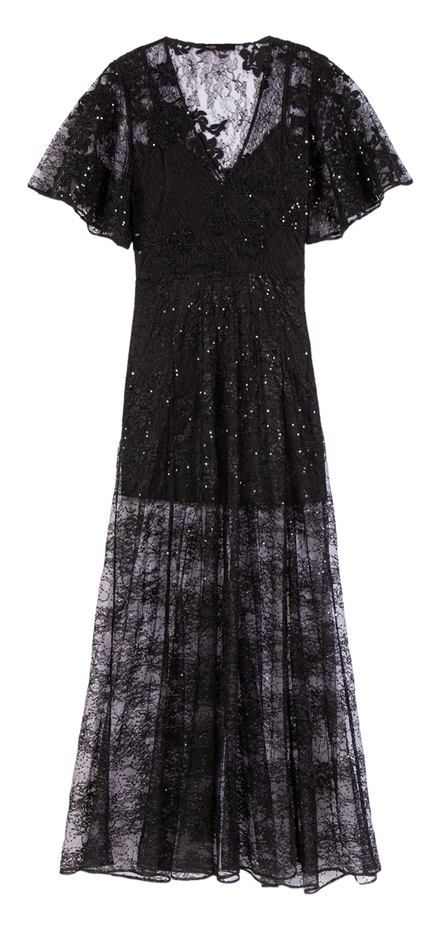 Robe longue col V en dentelle MAJE Noir