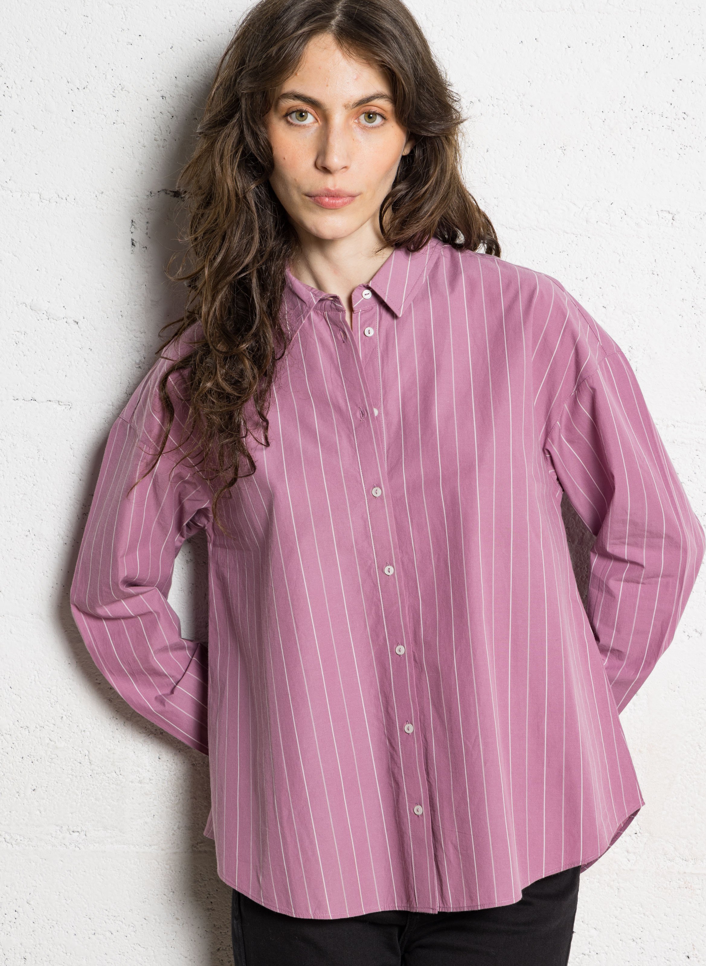 Chemise oversize col classique rayée en coton SUD EXPRESS Violet