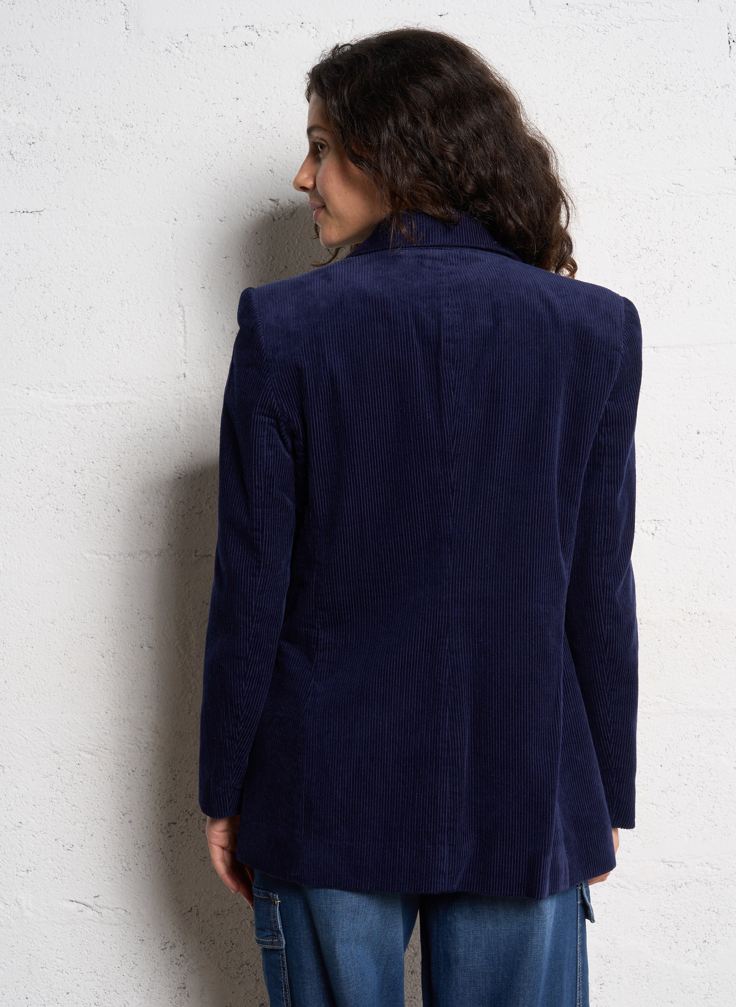 Taillierte Baumwoll-Blazerjacke THE KORNER Blau