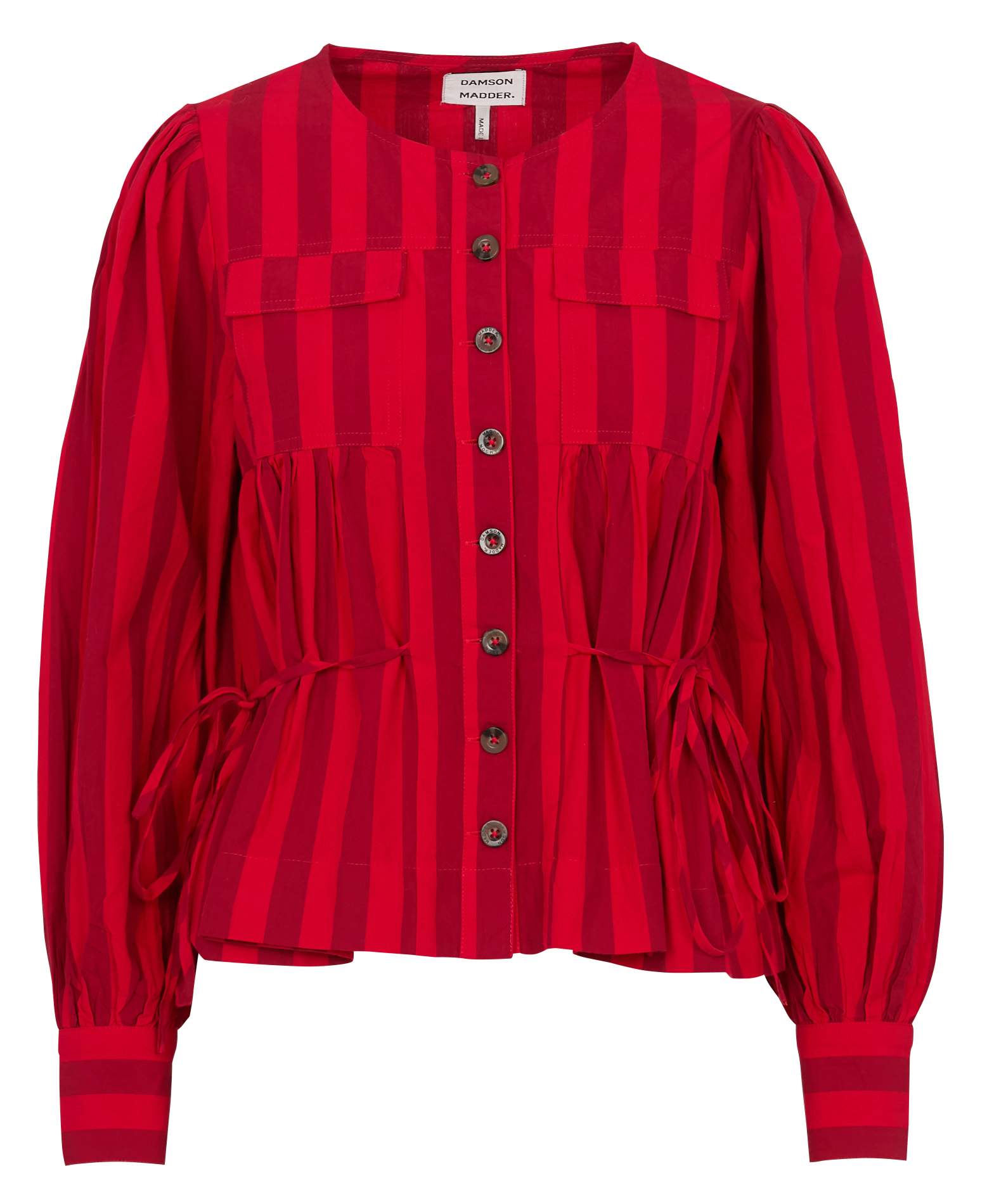 Blouse froncée à rayures en coton bio DAMSON MADDER Rouge