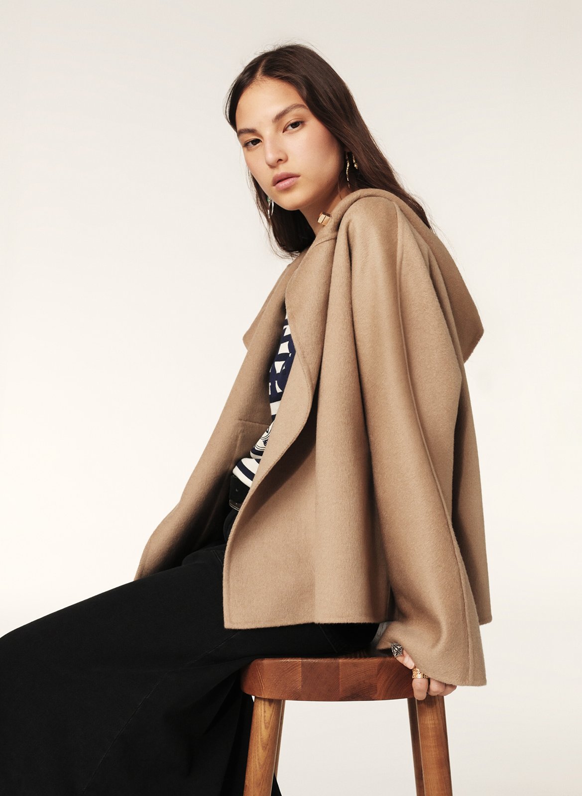 Manteau ample col montant en laine mélangée BA&SH Marron