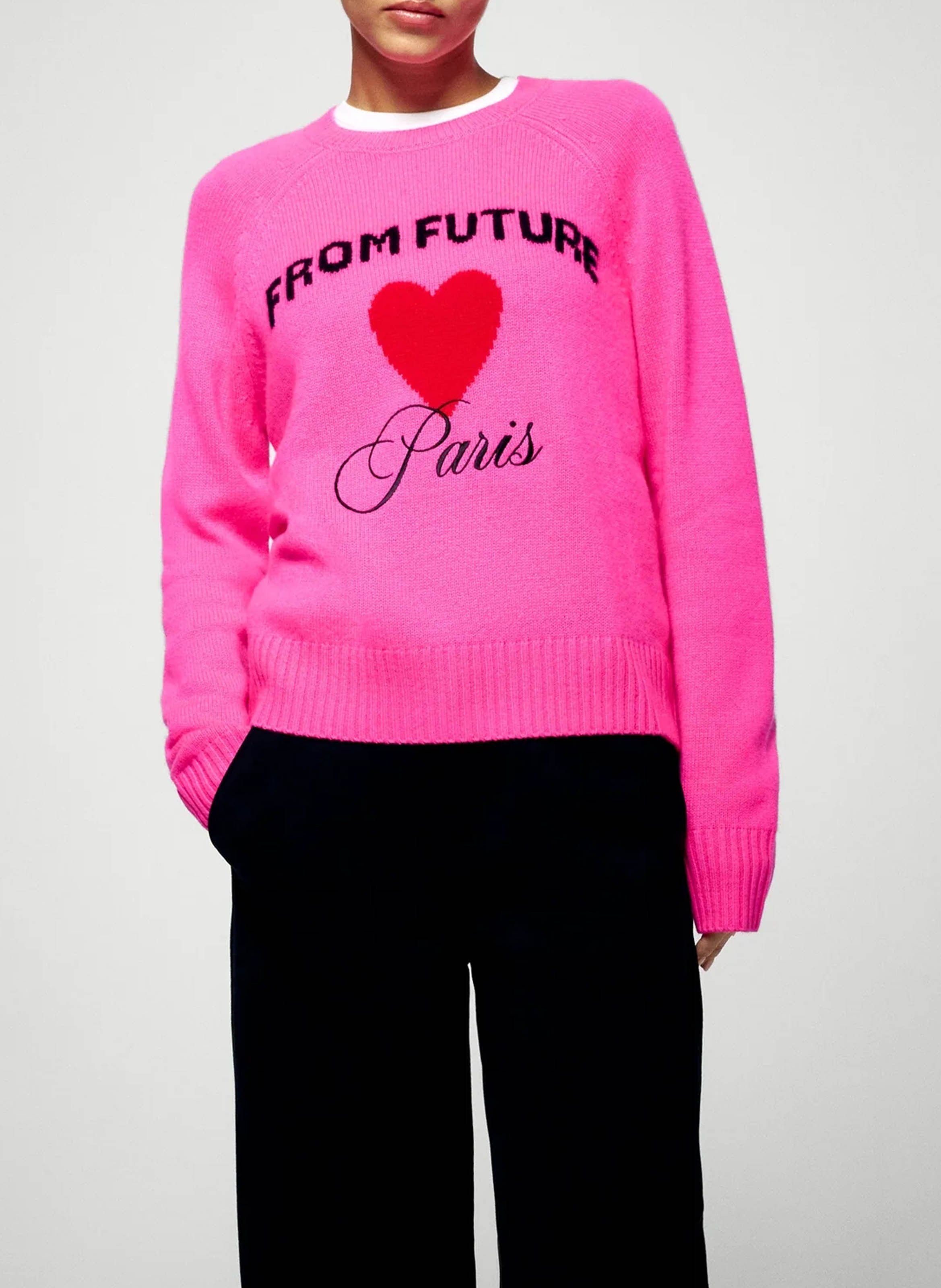 Pull droit en cachemire imprimé FROM FUTURE Rose