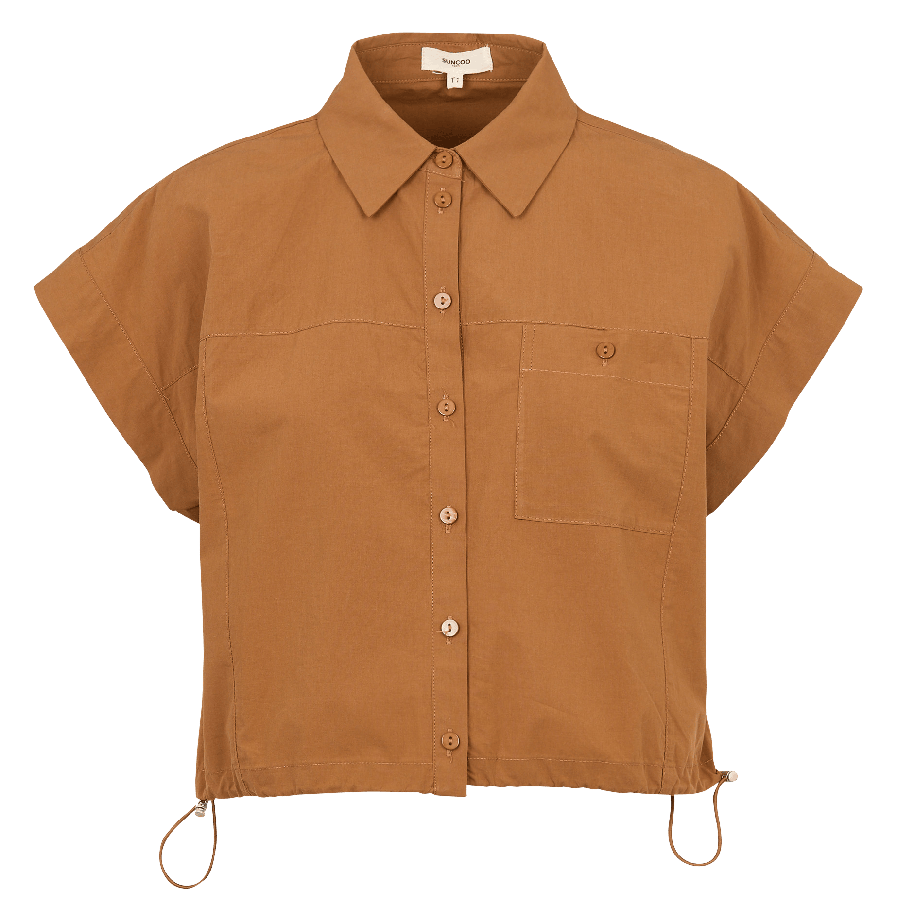 Chemise courte ample resserable unie  SUNCOO Marron
