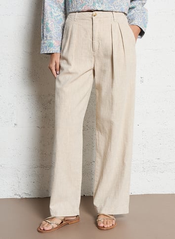 Pantalon ample beige pour femme - 100% lin fabriqué en France Pantalon ample beige pour femme - 100% lin fabriqué en France