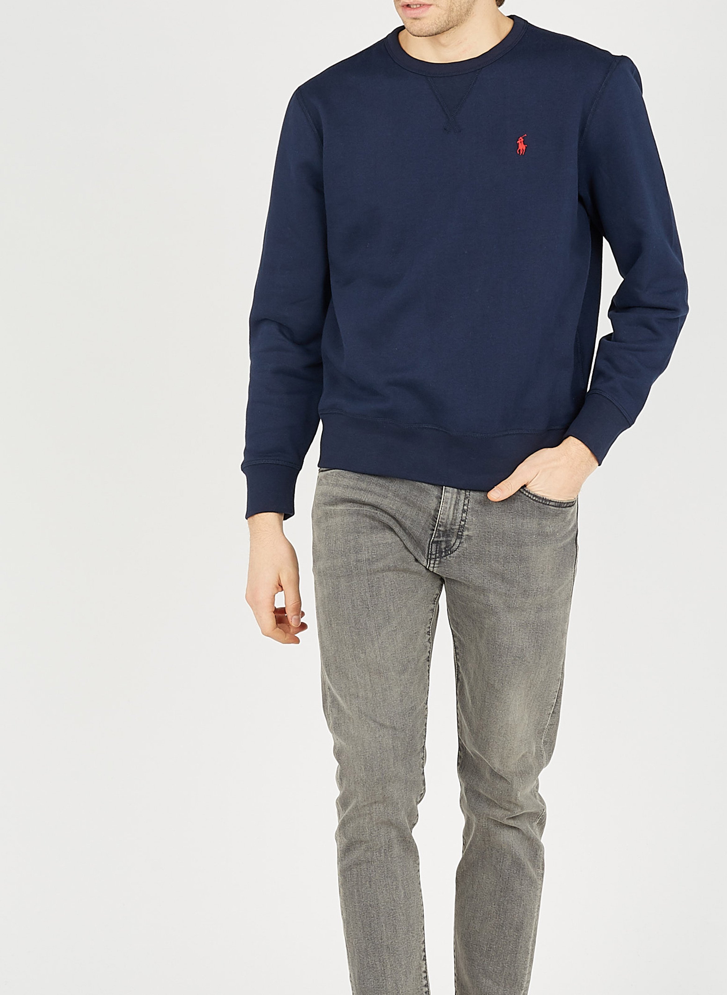 Sweat col rond regular-fit en coton molletonné avec Pony player POLO RALPH LAUREN Bleu