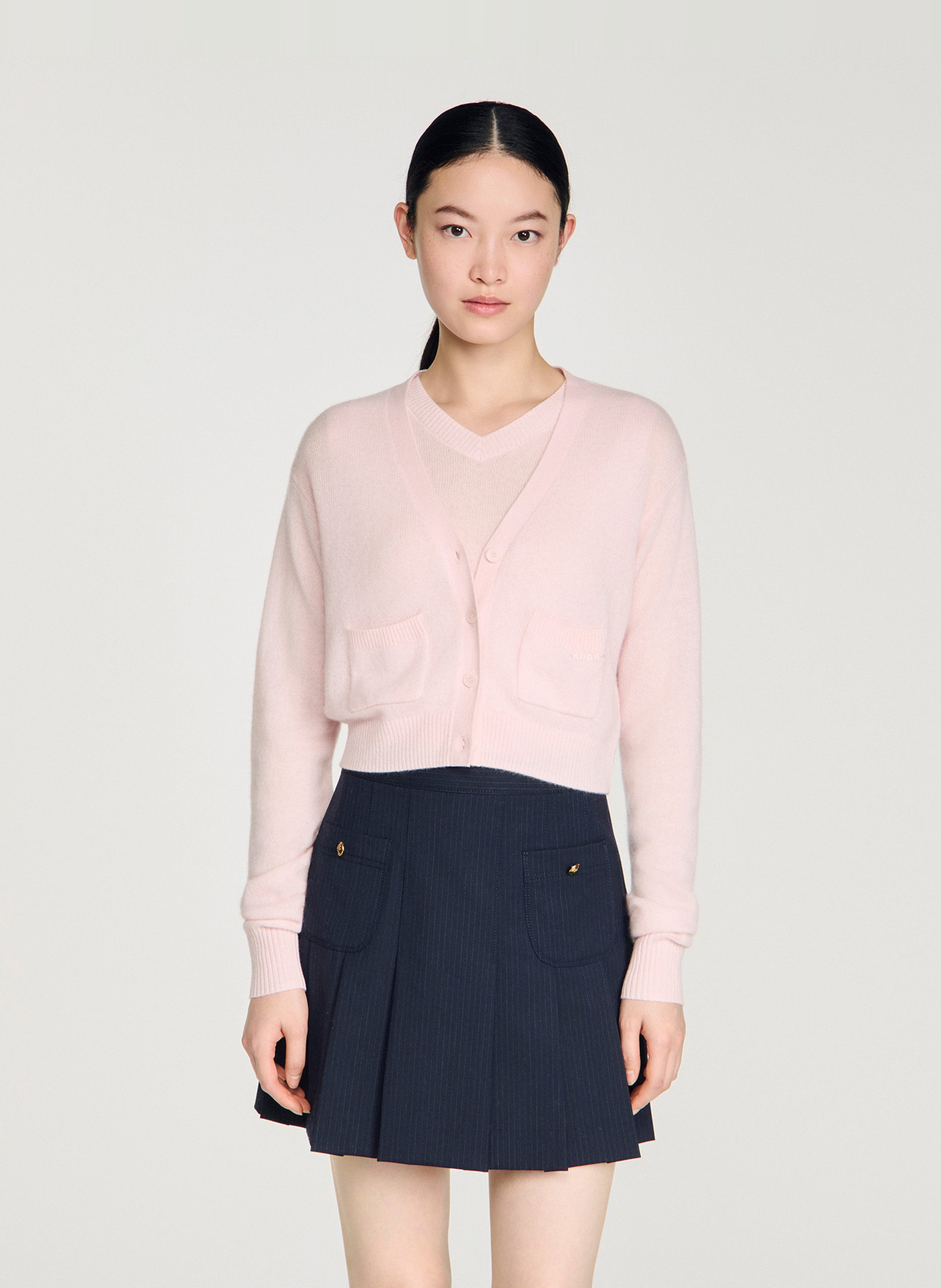 Gilet col v en laine mélangée SANDRO Rose