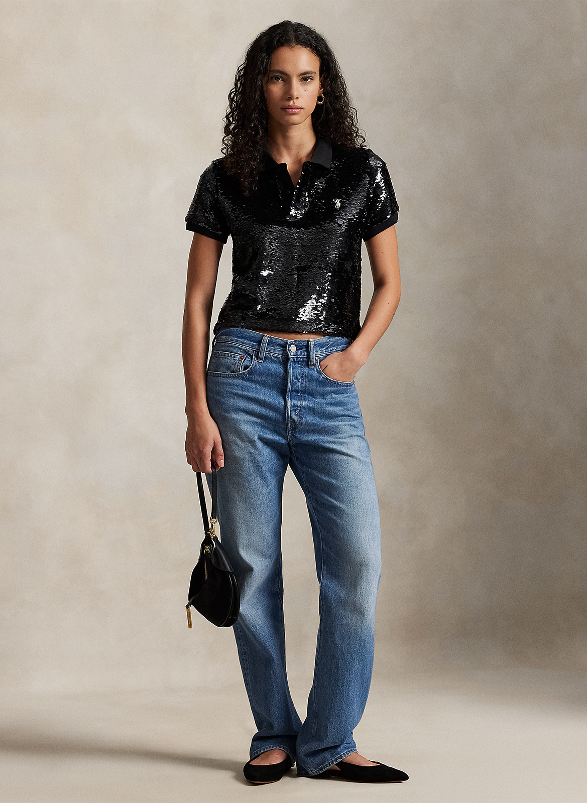 Sequin polo neck top POLO RALPH LAUREN Black