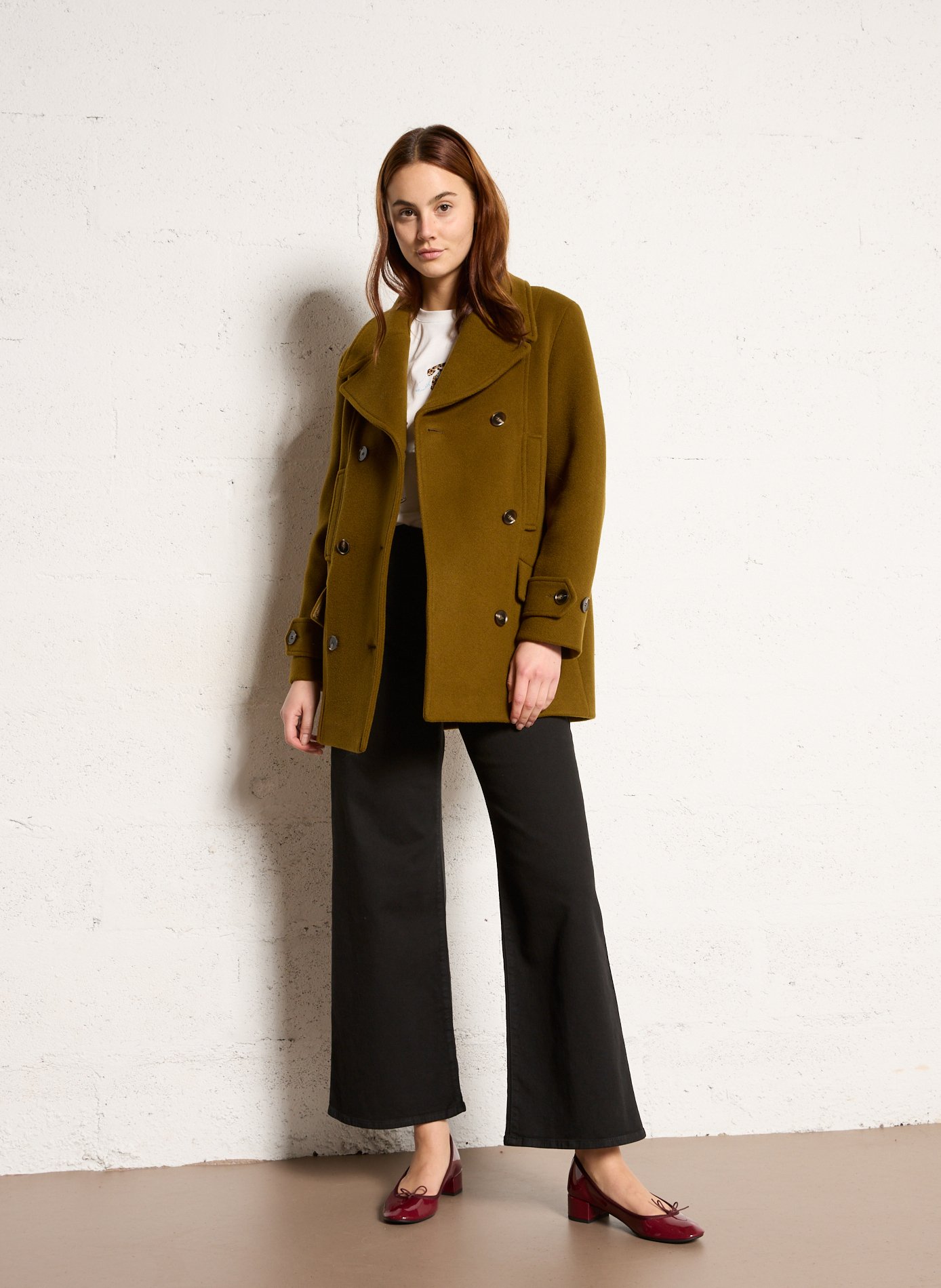 Manteau col tailleur en laine mélangée MAISON 123 Vert