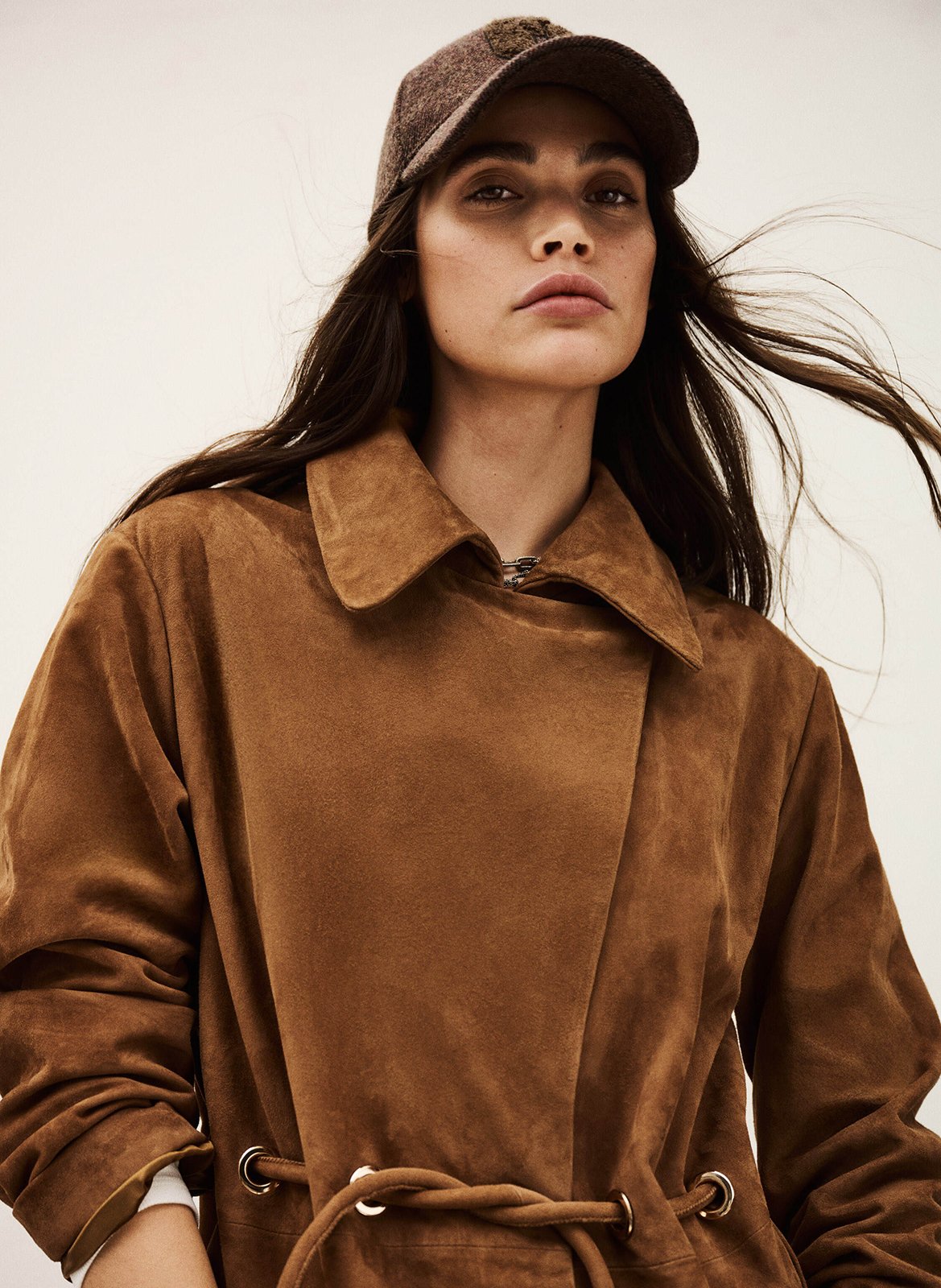 Manteau droit col à rabat en cuir velours BA&SH Marron