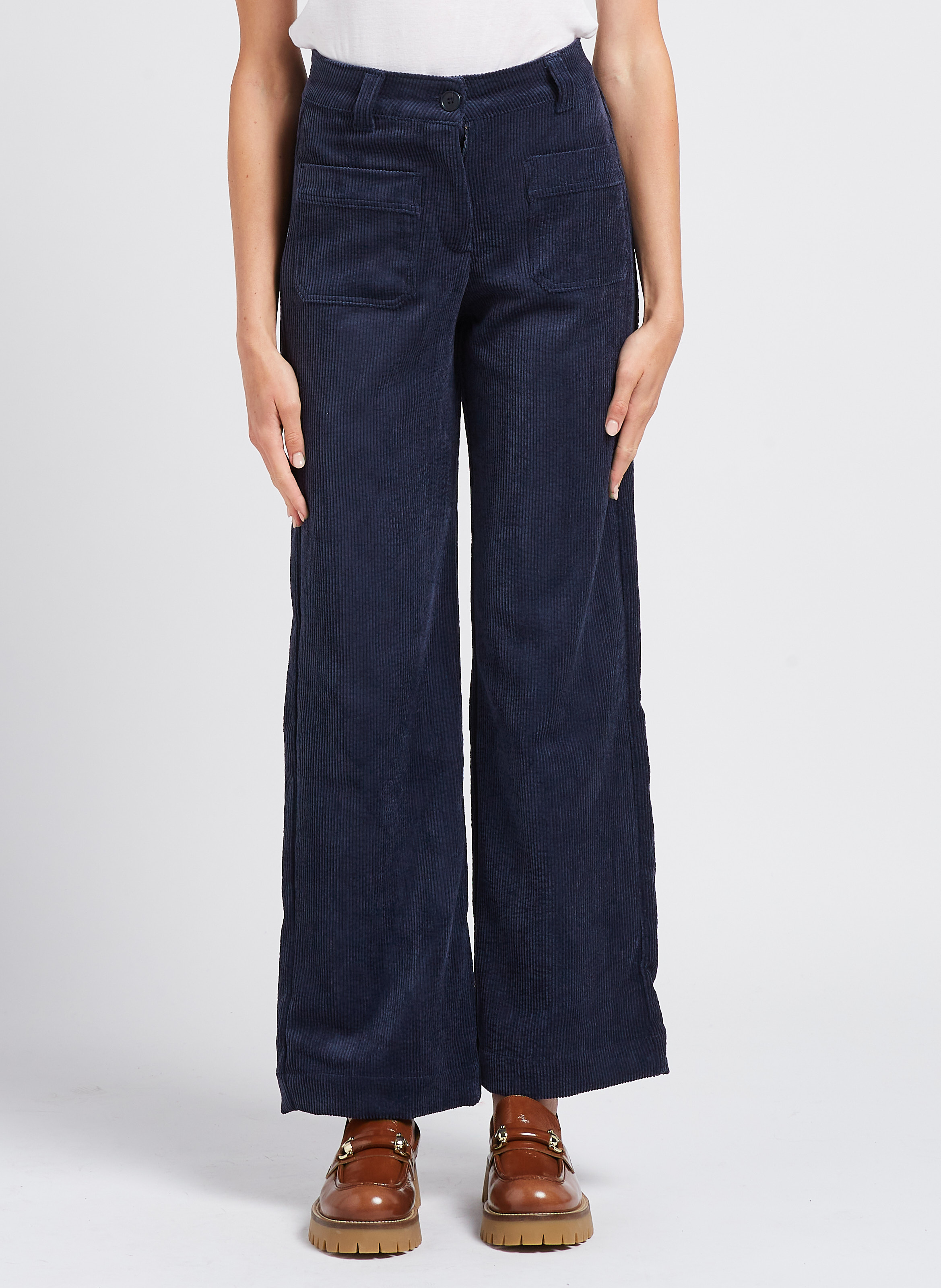 Pantalon large taille haute côtelé INDEE Bleu