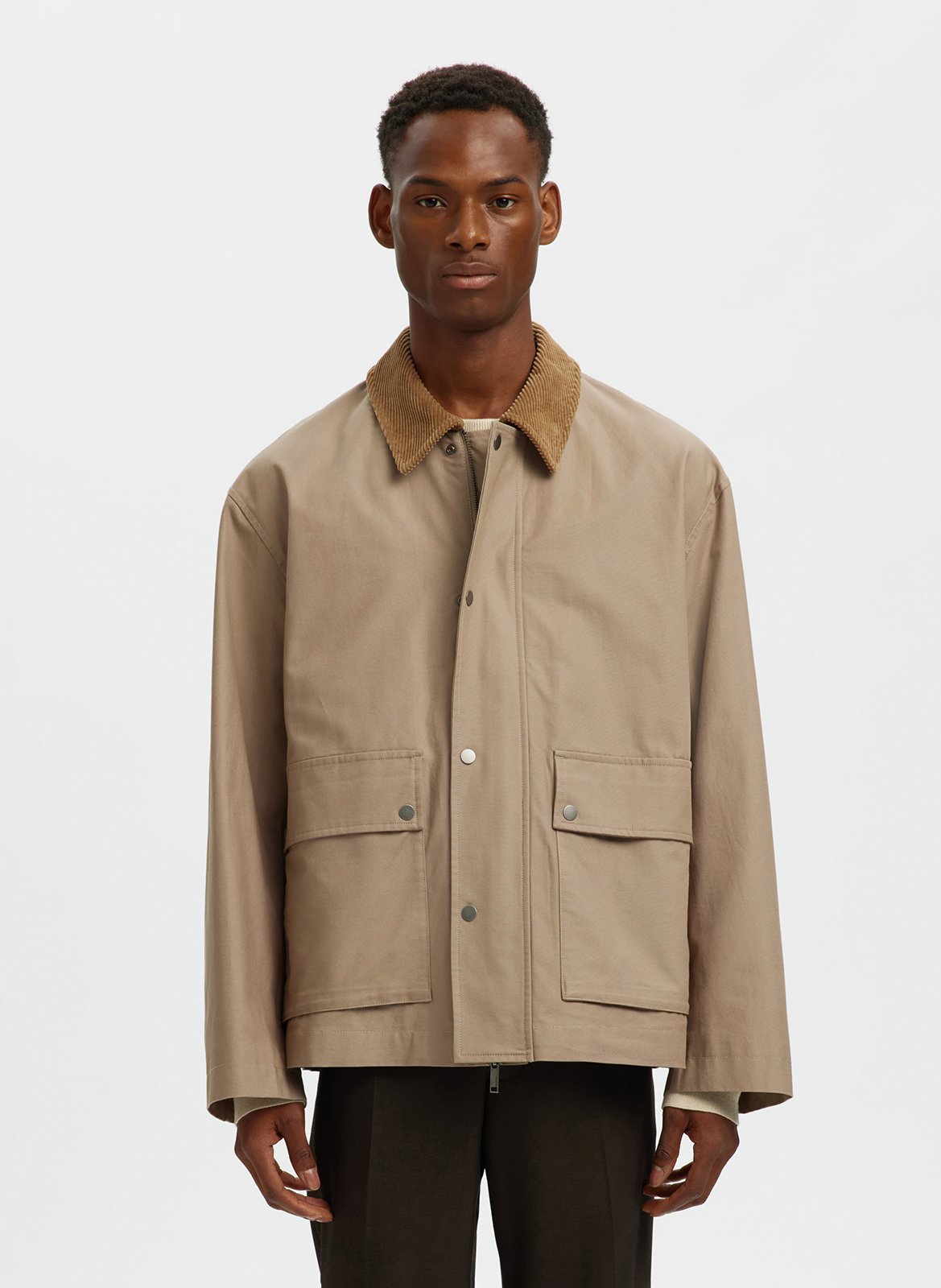 Oversized-Jacke mit klassischem Kragen aus Bio-Baumwolle SELECTED Grau