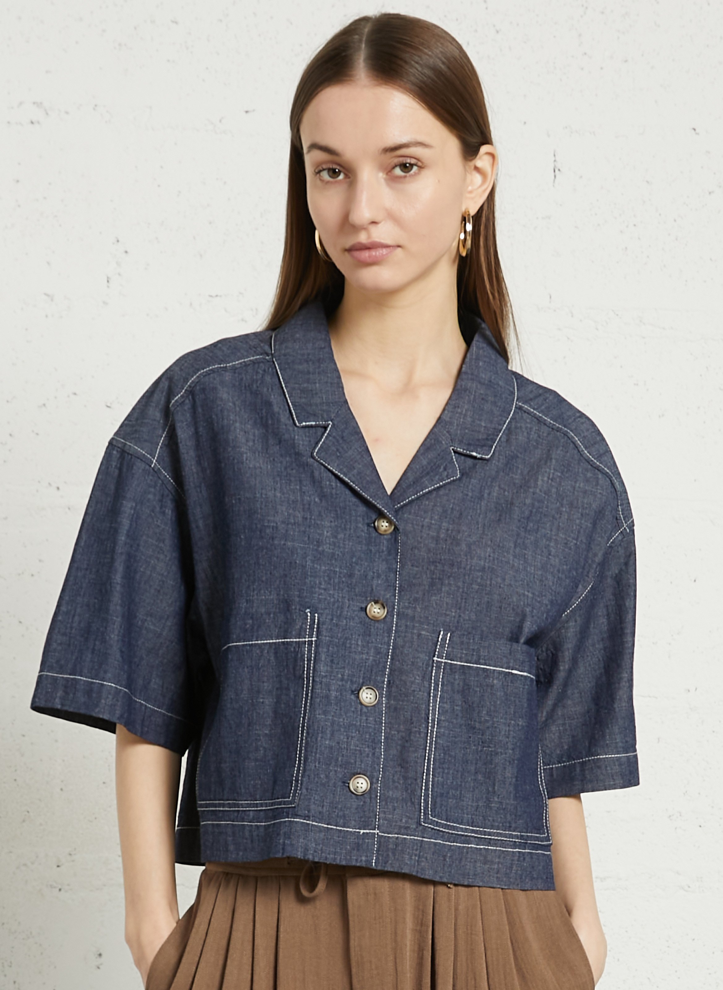 Chemise oversize col tailleur en coton THE KORNER Bleu