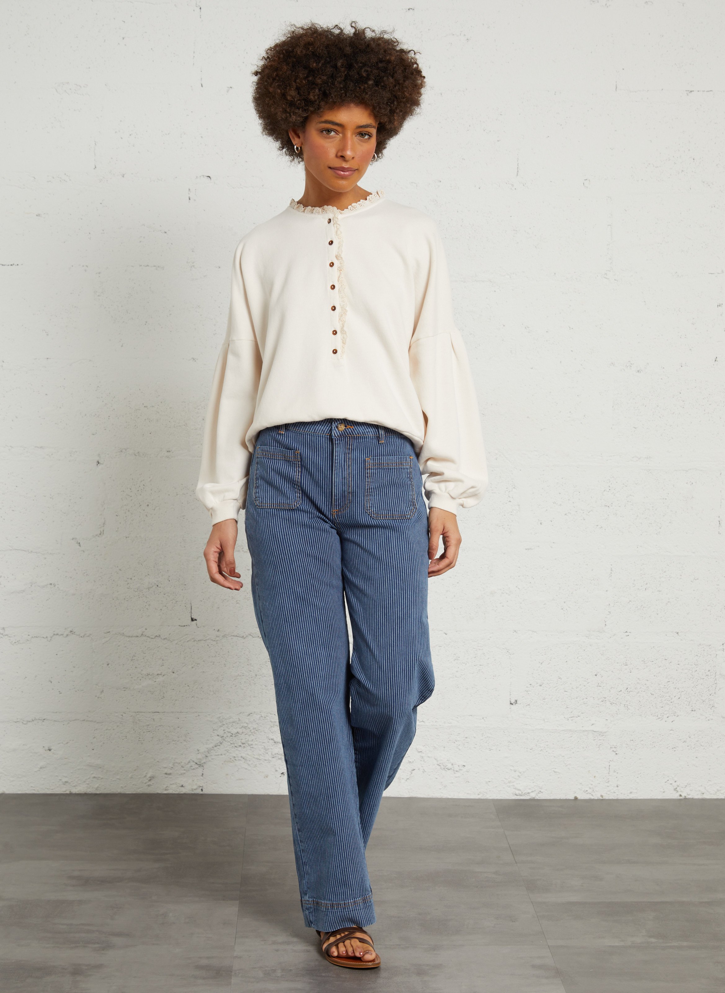 Gerade geschnittene Streifendetail-Denimhose EMILE ET IDA Blau