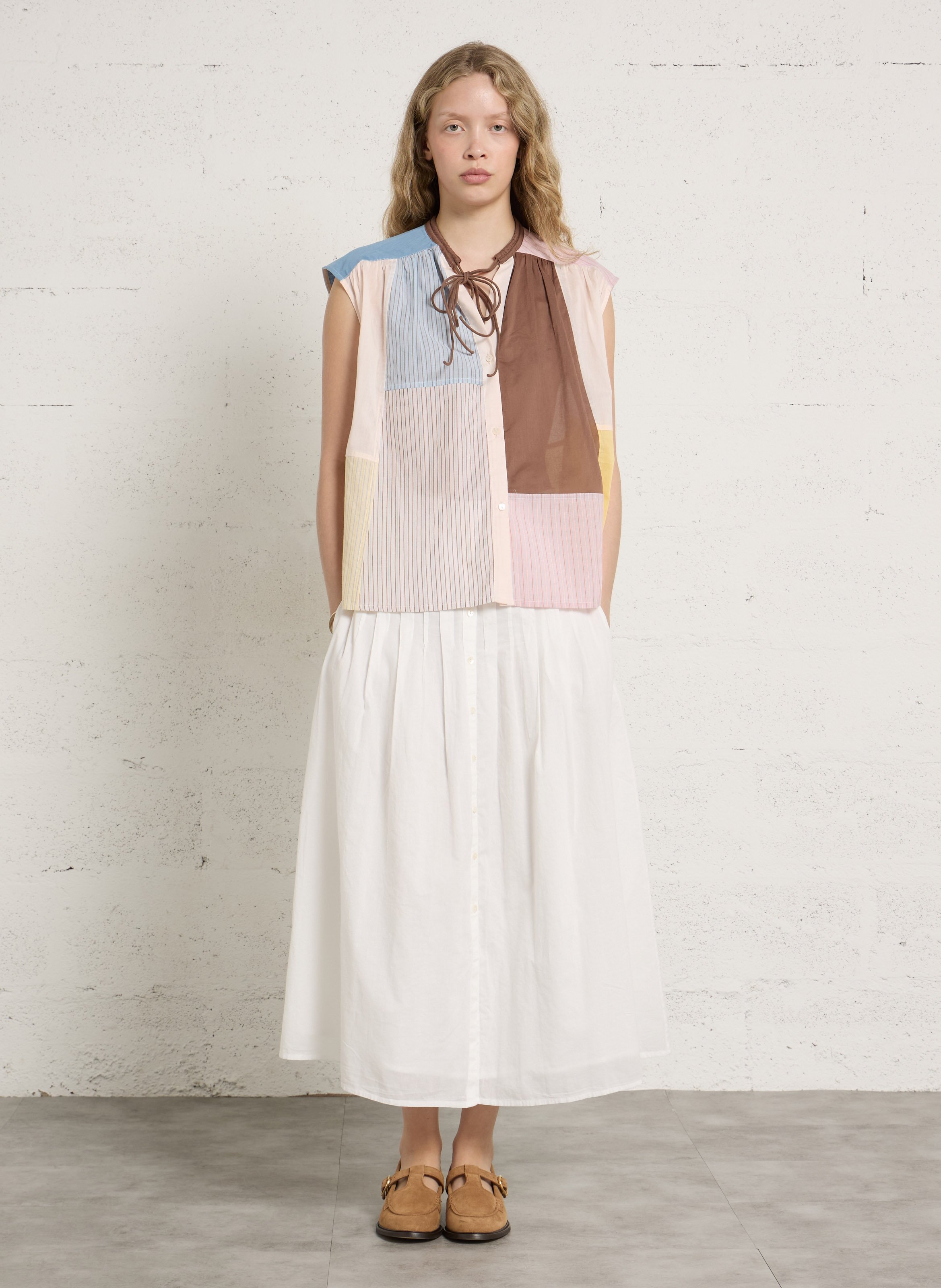 Weite Bluse aus Bio-Baumwolle mit Rundhalsausschnitt LEON & HARPER Mehrfarbig