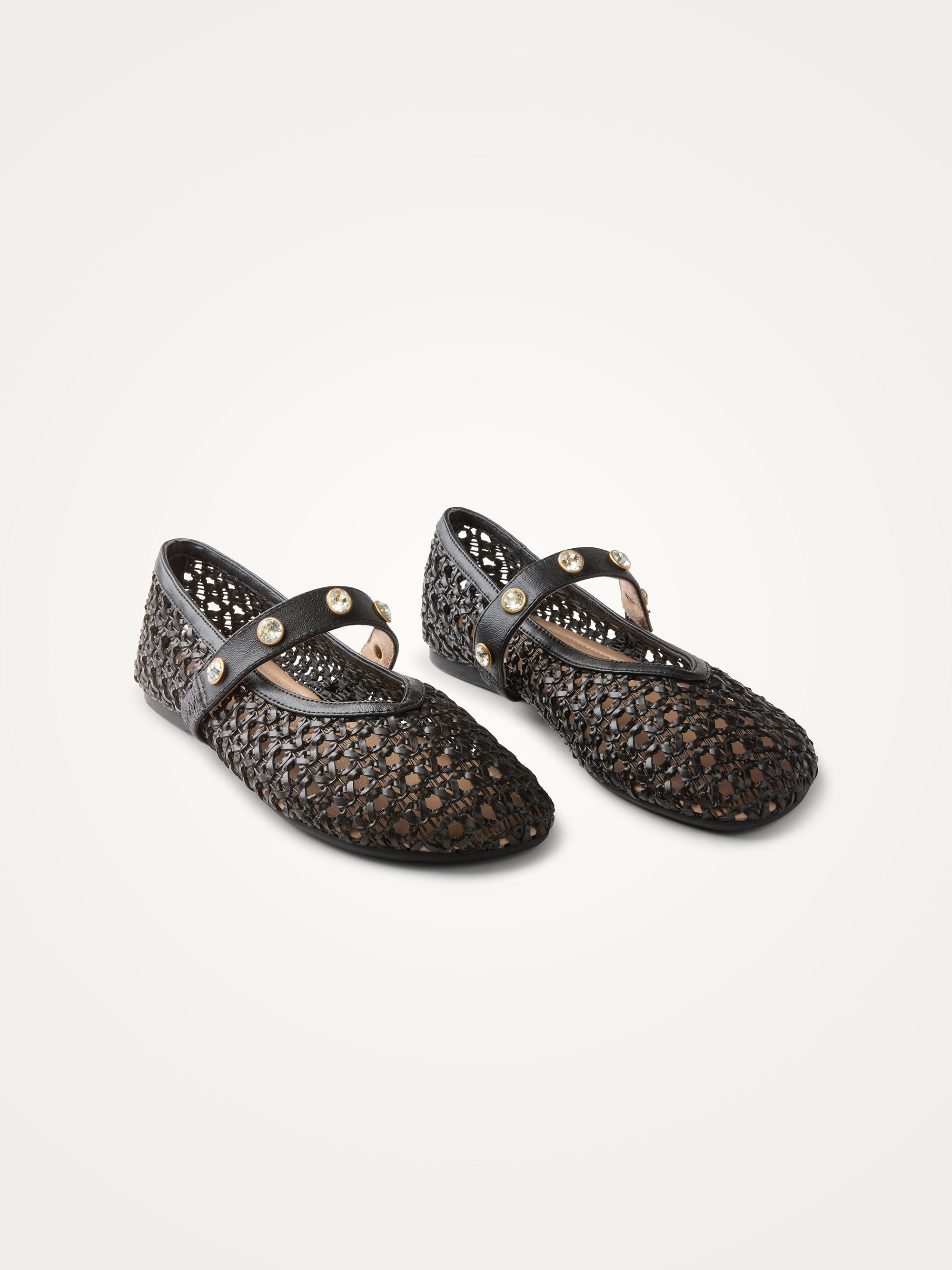 Woven ballet flats with strass ankle strap VANESSA WU Black