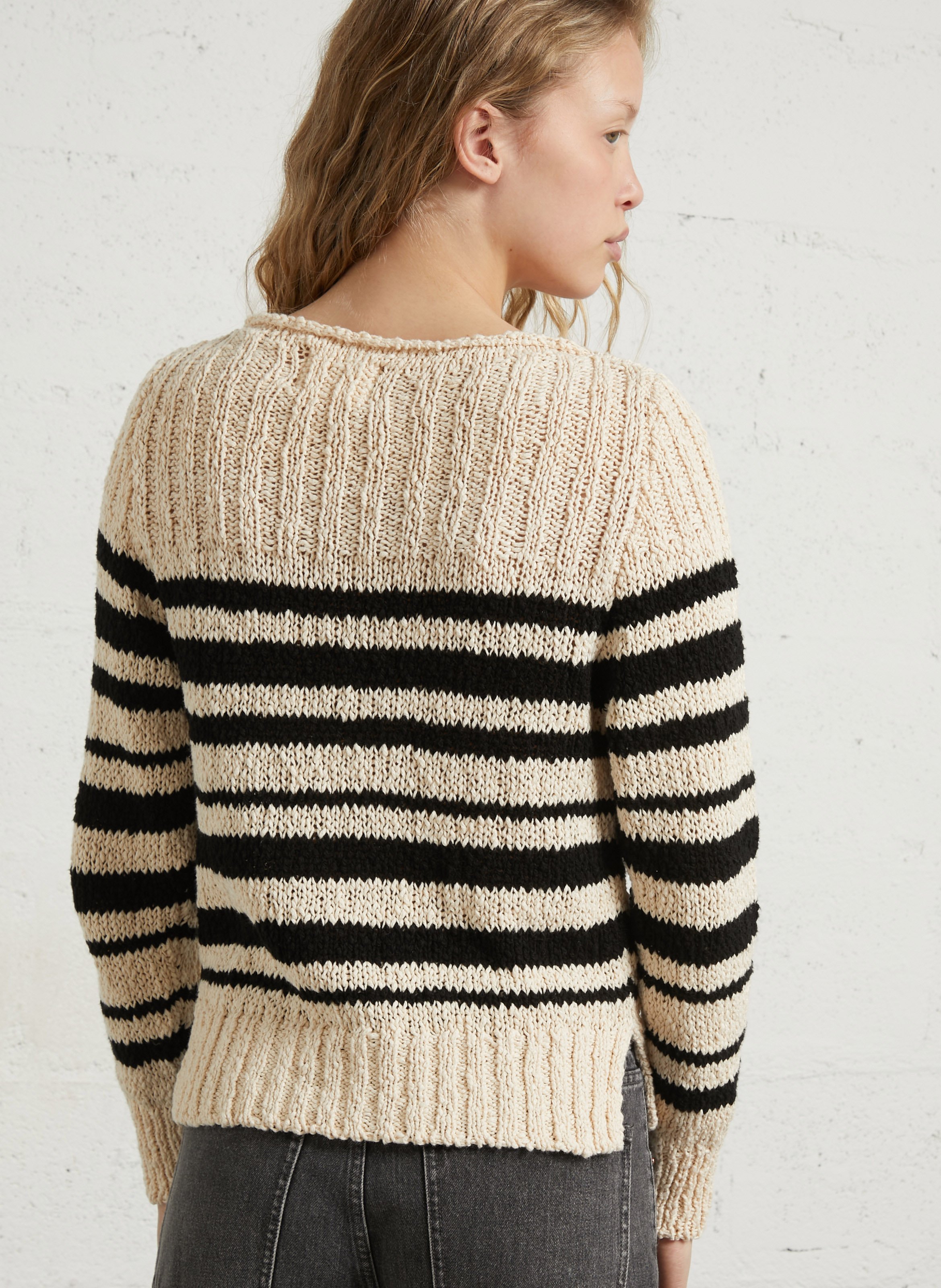 Oversized boat neck striped cotton sweater LEON & HARPER White