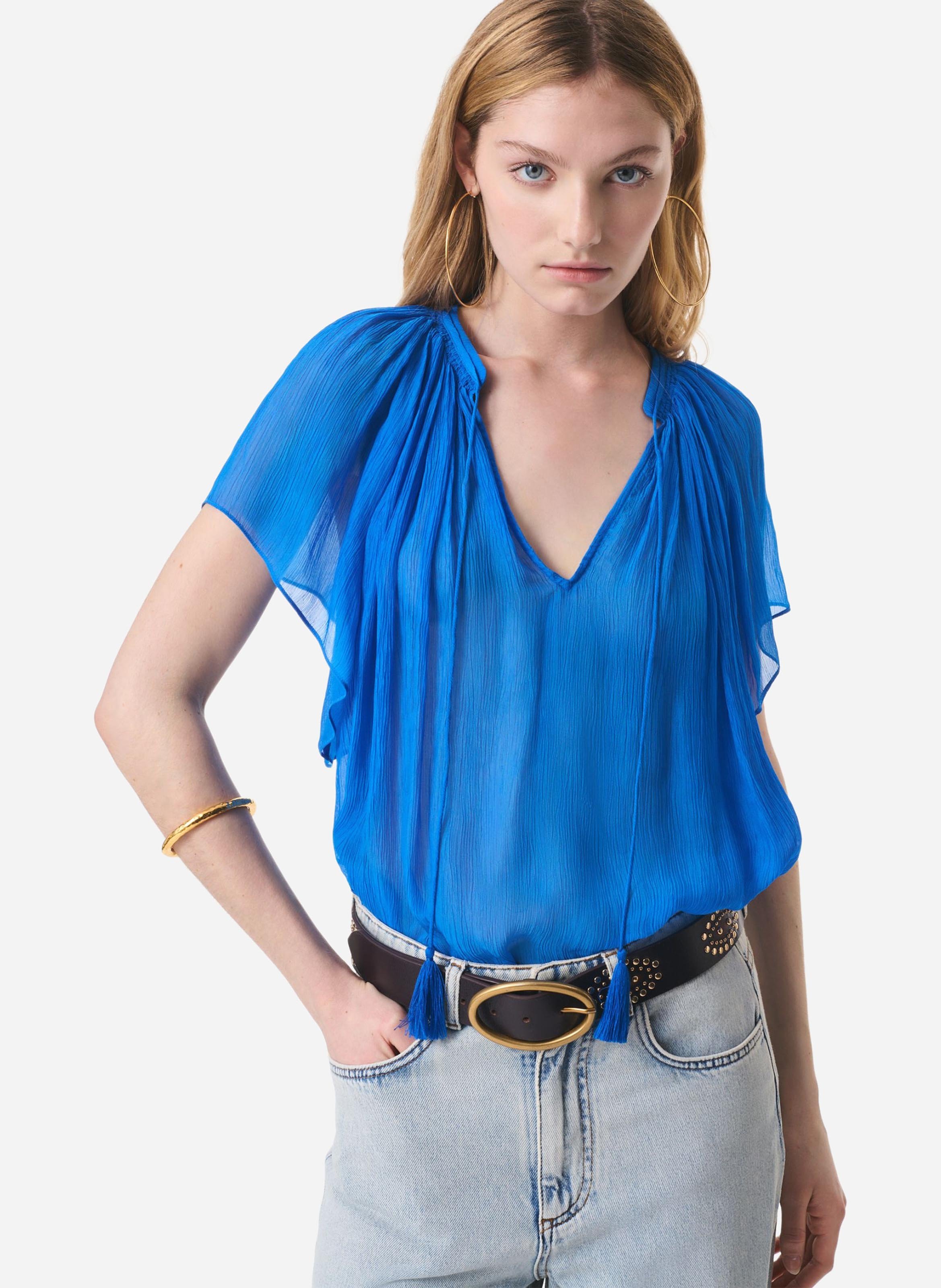 Blouse fluide col tunisien unie VANESSA BRUNO Blue