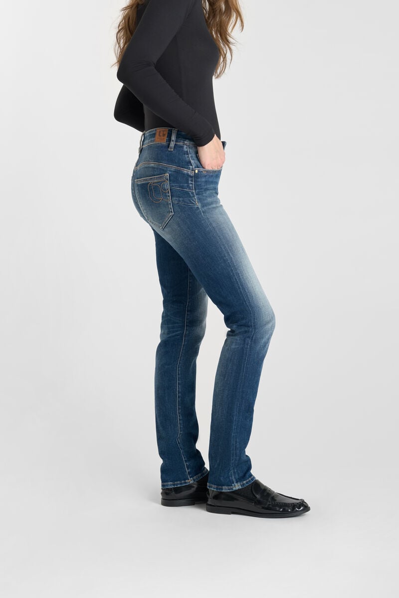 High-waisted straight push-up jeans, length 34 LE TEMPS DES CERISES Blue