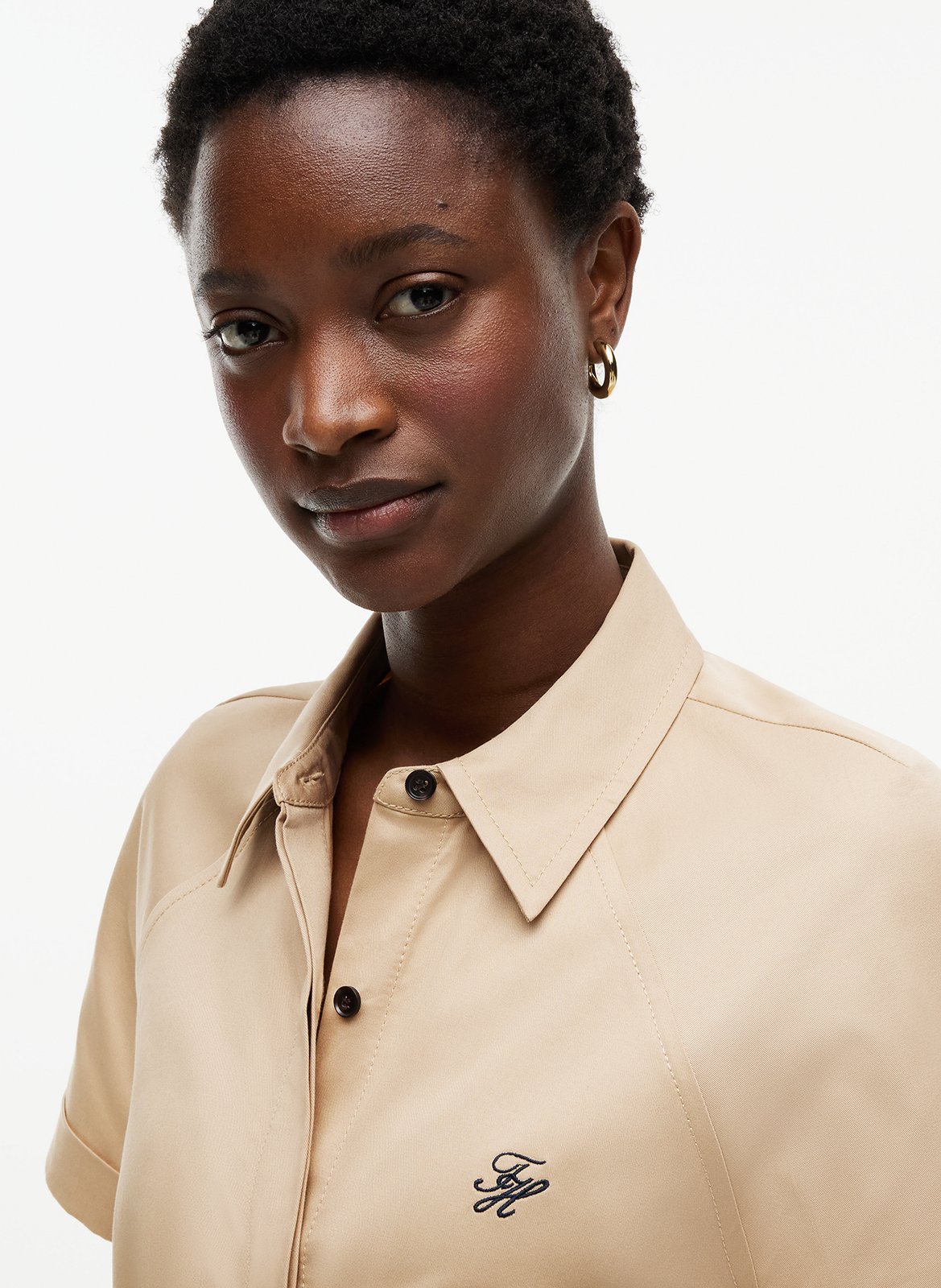 Robe longue col classique en coton mélangé TOMMY HILFIGER Beige