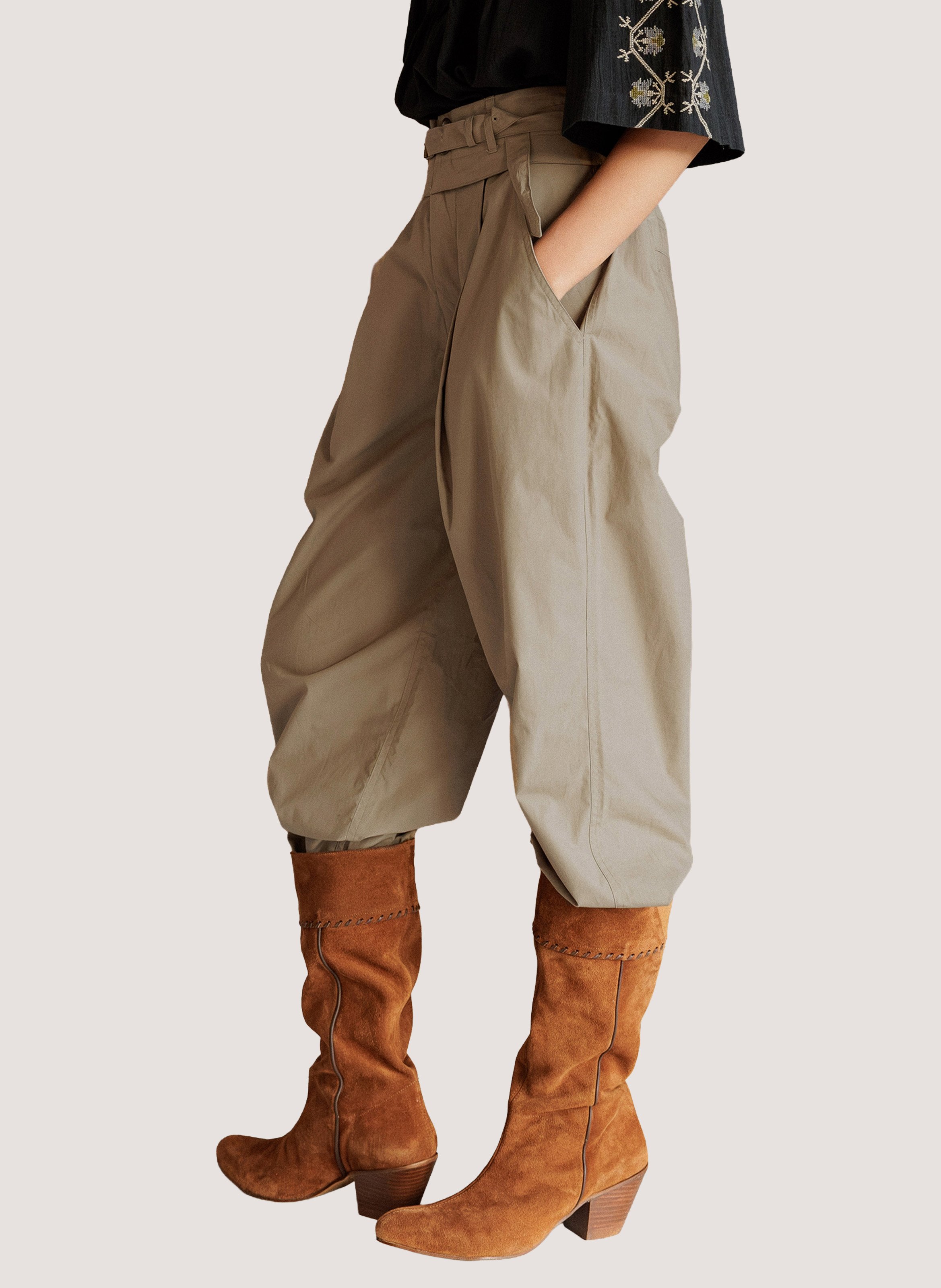Wide-leg high-rise cotton pants INDI & COLD Grey